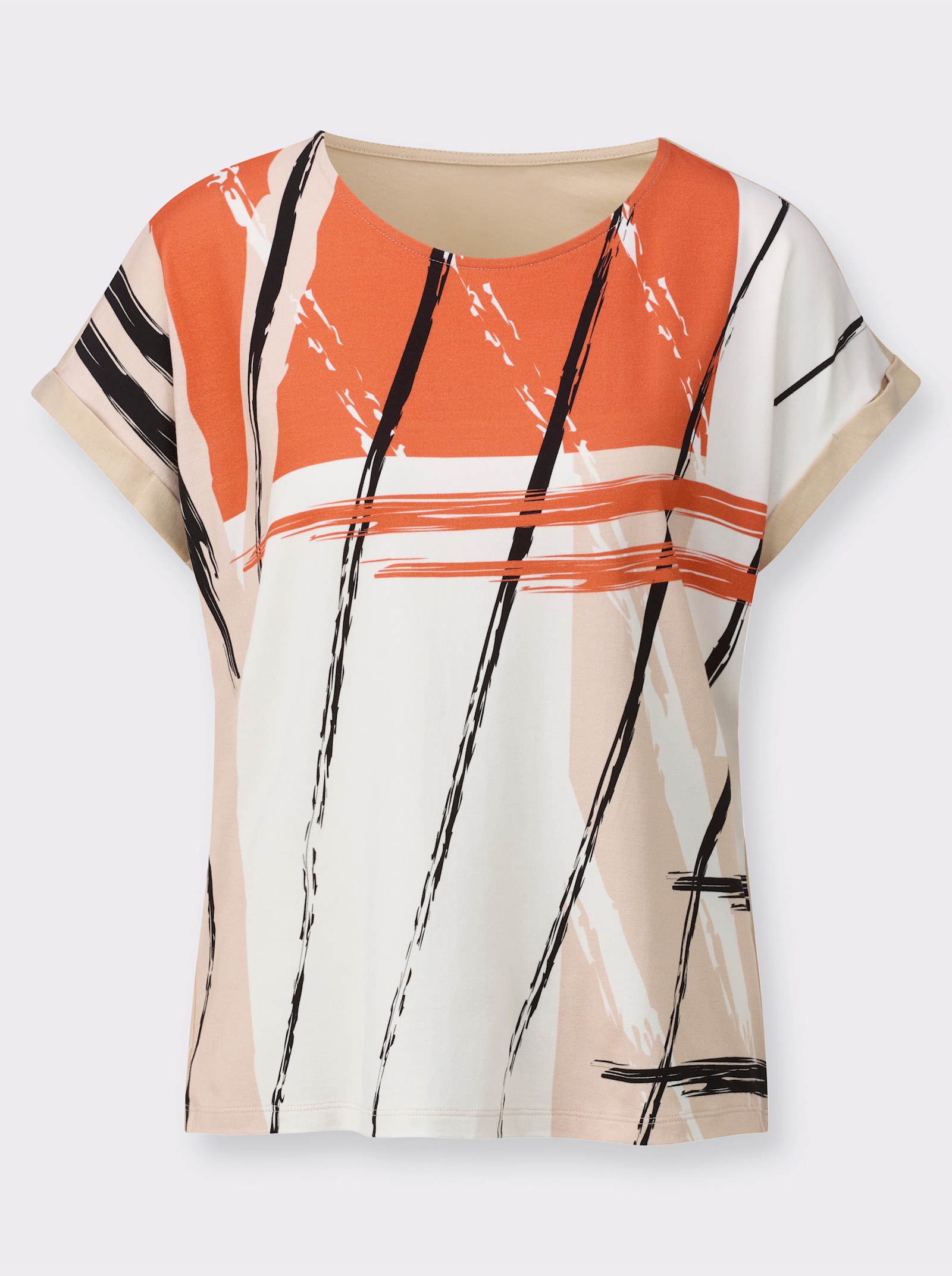 Print-Shirt mit überschnittenen Schultern - orange-sand-bedruckt