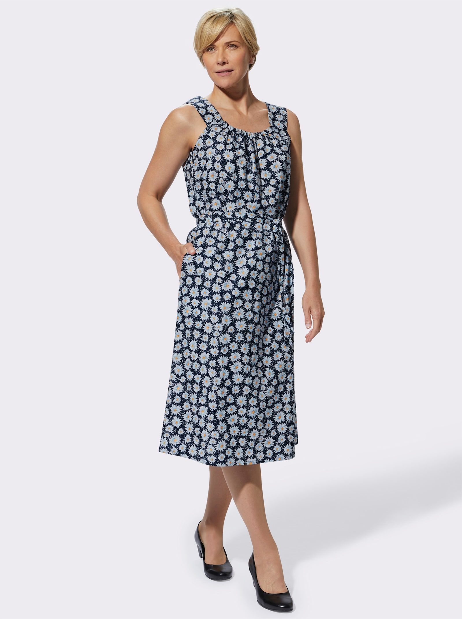 Jurkschort met naadzak - marine gebloemd