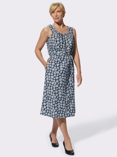 Kleiderschürze mit Nahttasche - marine-geblümt