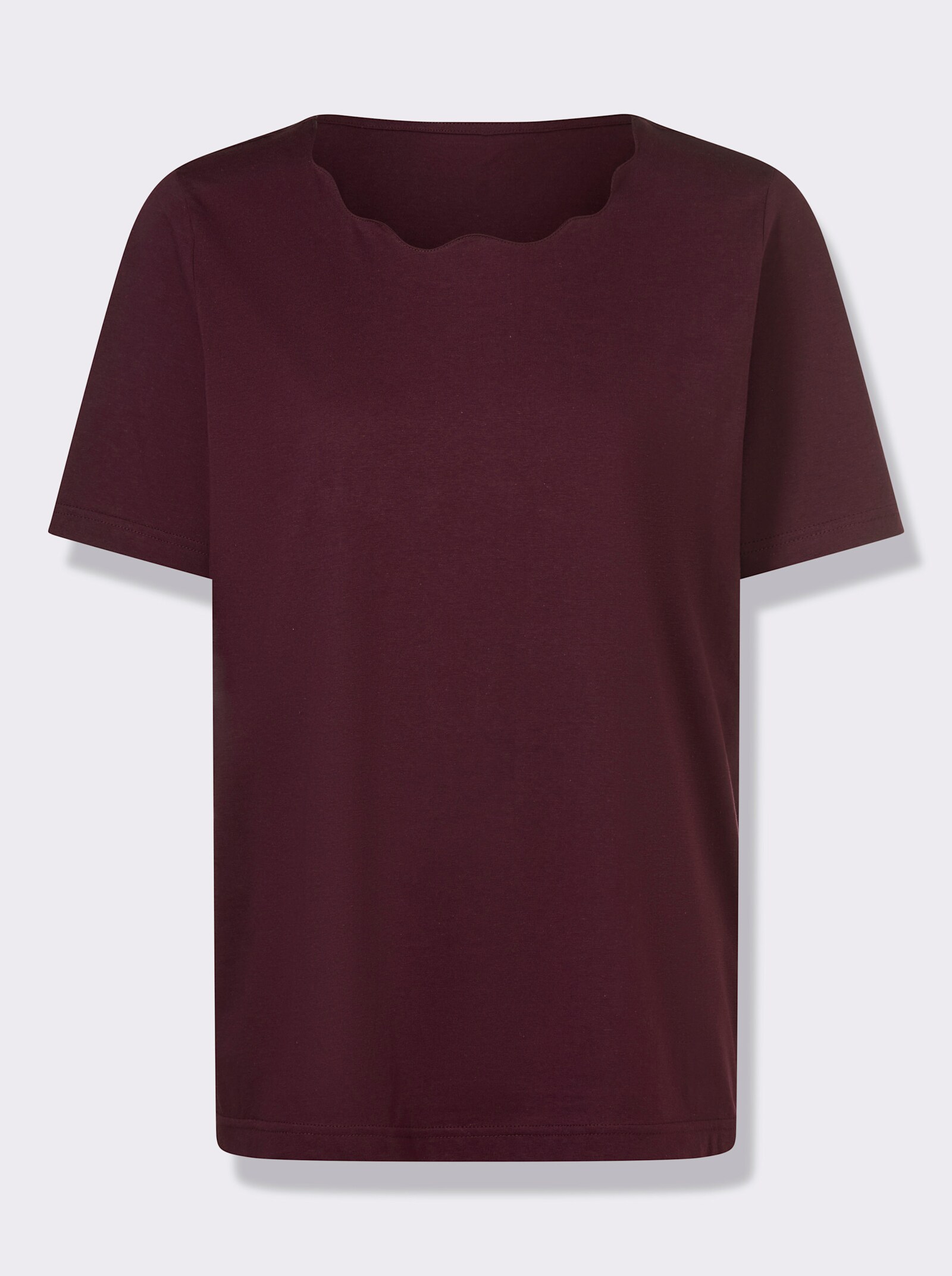 Kurzarmshirt mit Wellenkante - burgund