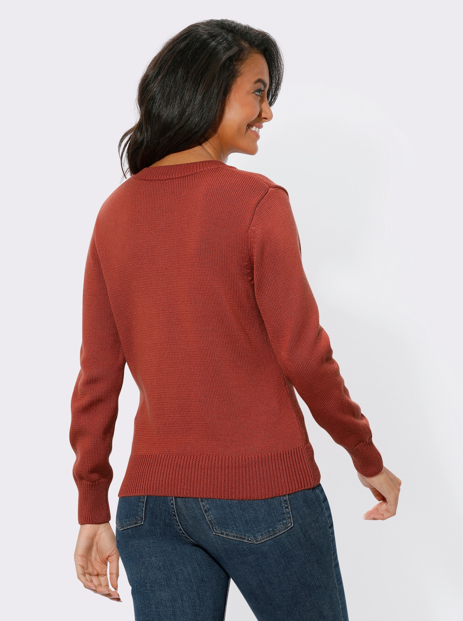 Pullover met V-hals en katoen - roestrood