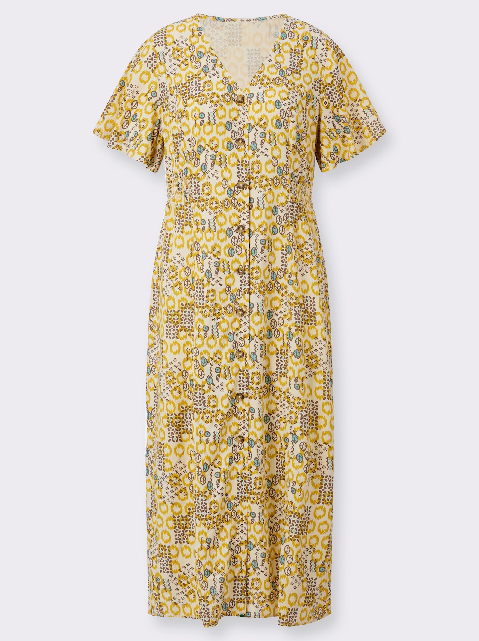 Druckkleid mit seitlich gesmokter Taille - sand-ocker-bedruckt