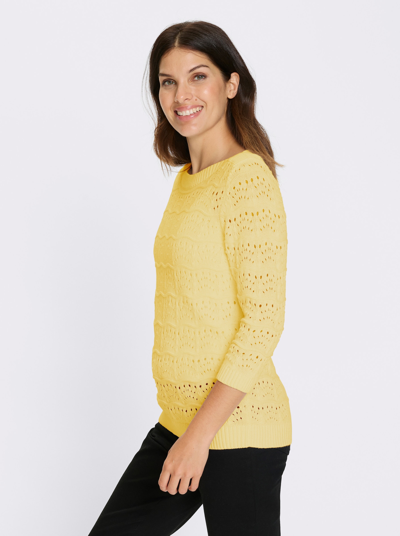 Ajourpullover mit U-Boot-Ausschnitt - zitrone