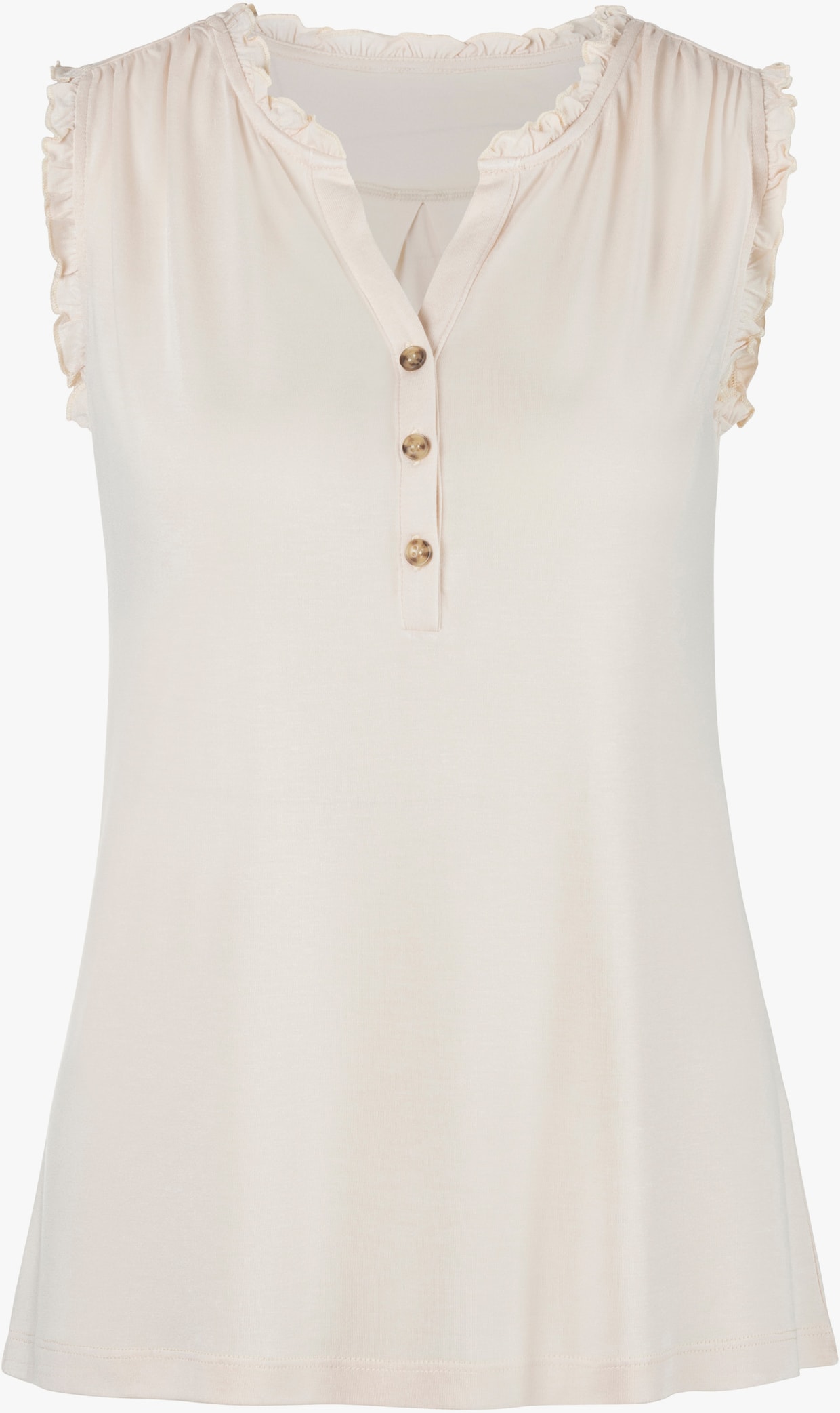 LASCANA Top met ruches - roze bedrukt, beige effen