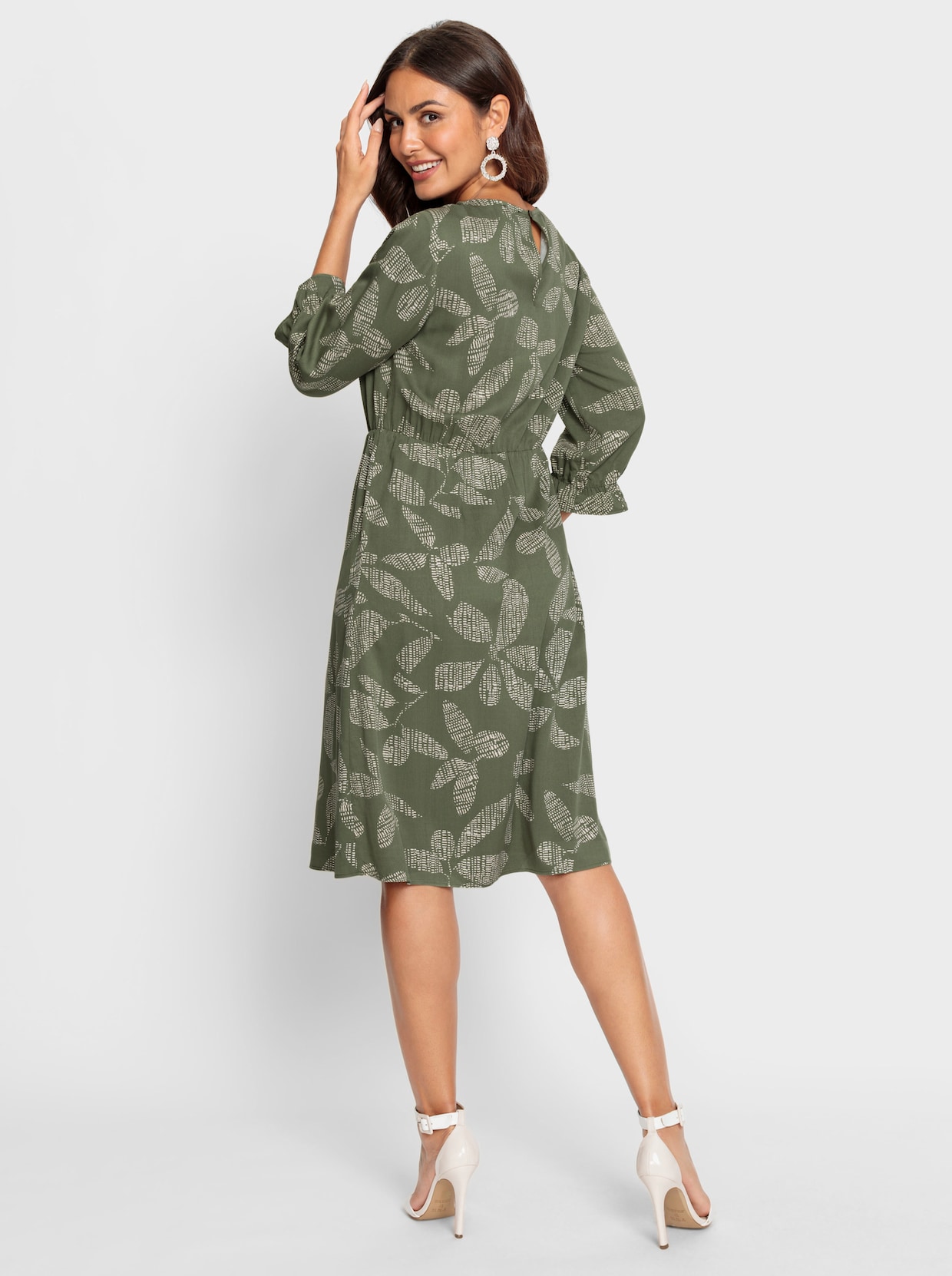Druckkleid - khaki-sand-bedruckt