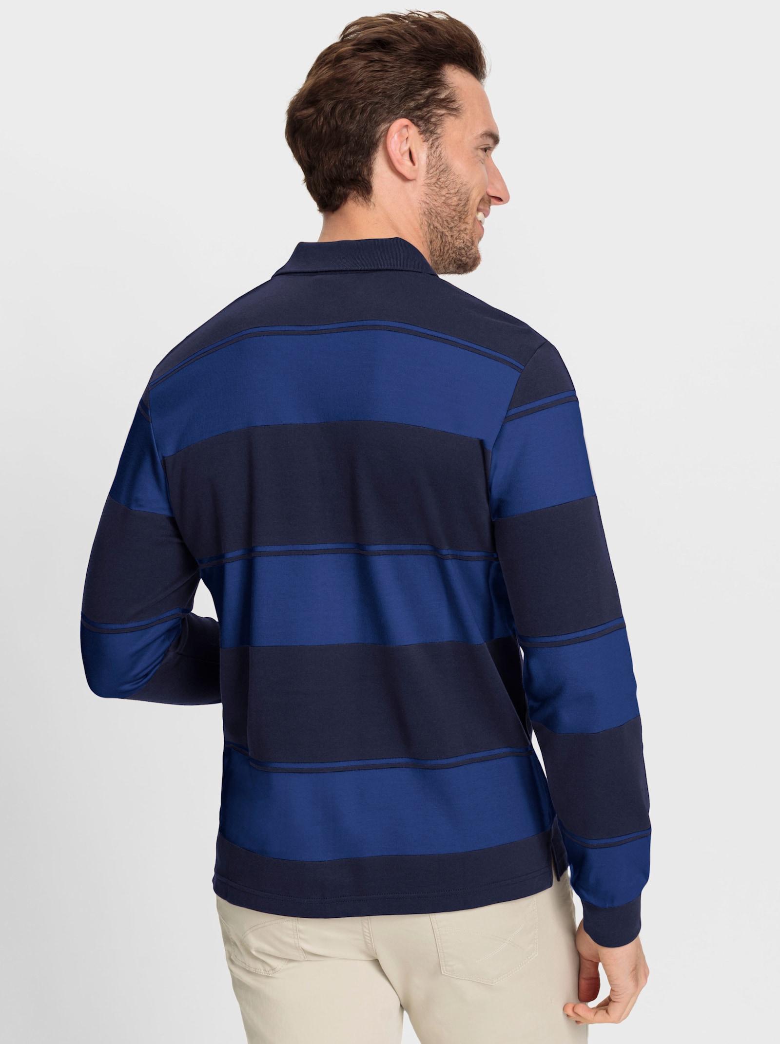 Marco Donati Langarm-Poloshirt mit Blockstreifen-Muster - marine-royalblau-gestreift