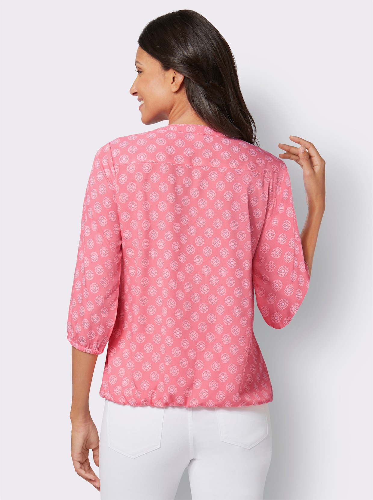 Comfortabele blouse - flamingo/ecru bedrukt