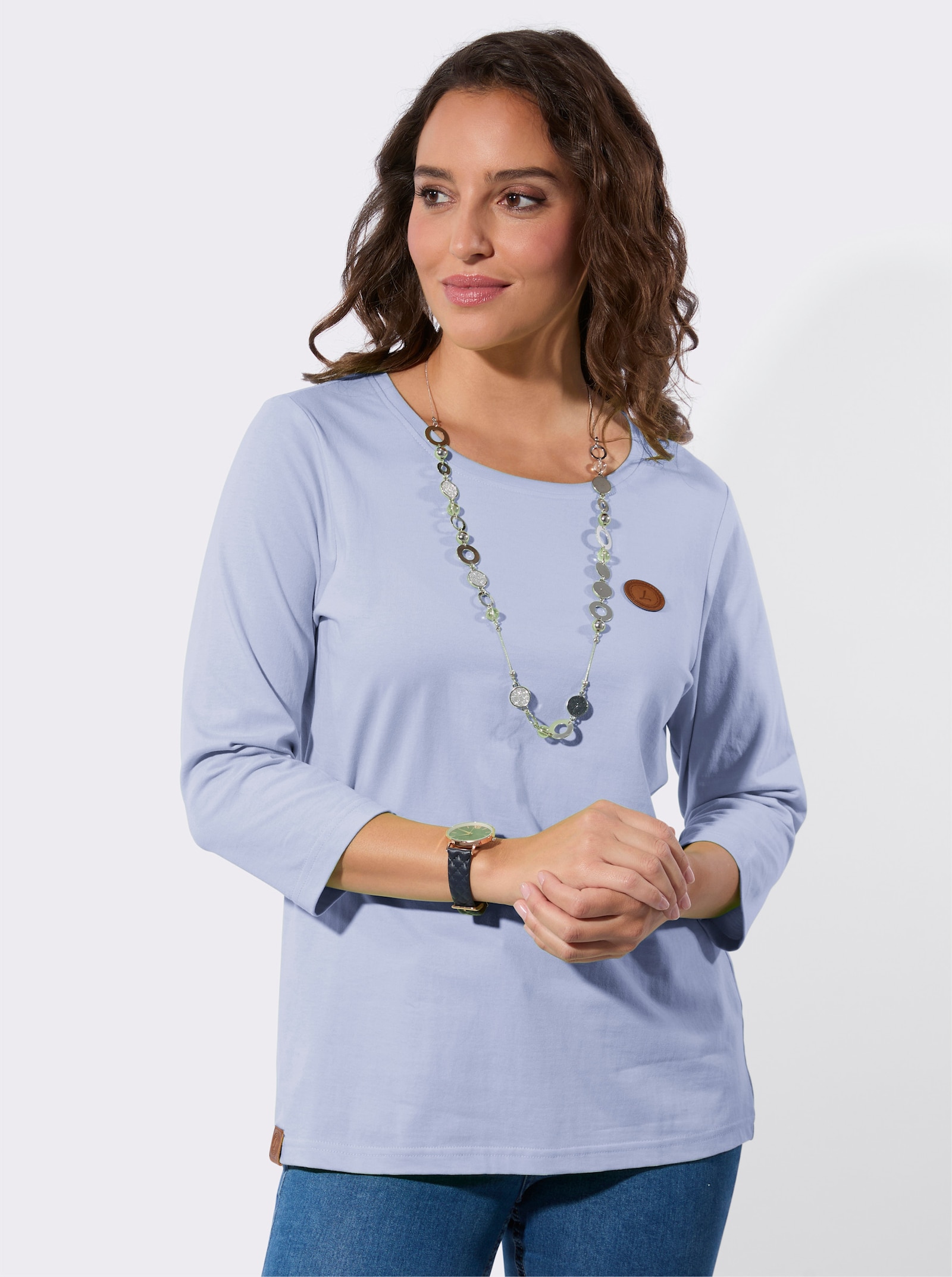 3/4-Arm-Shirt aus reiner Baumwolle - hellblau