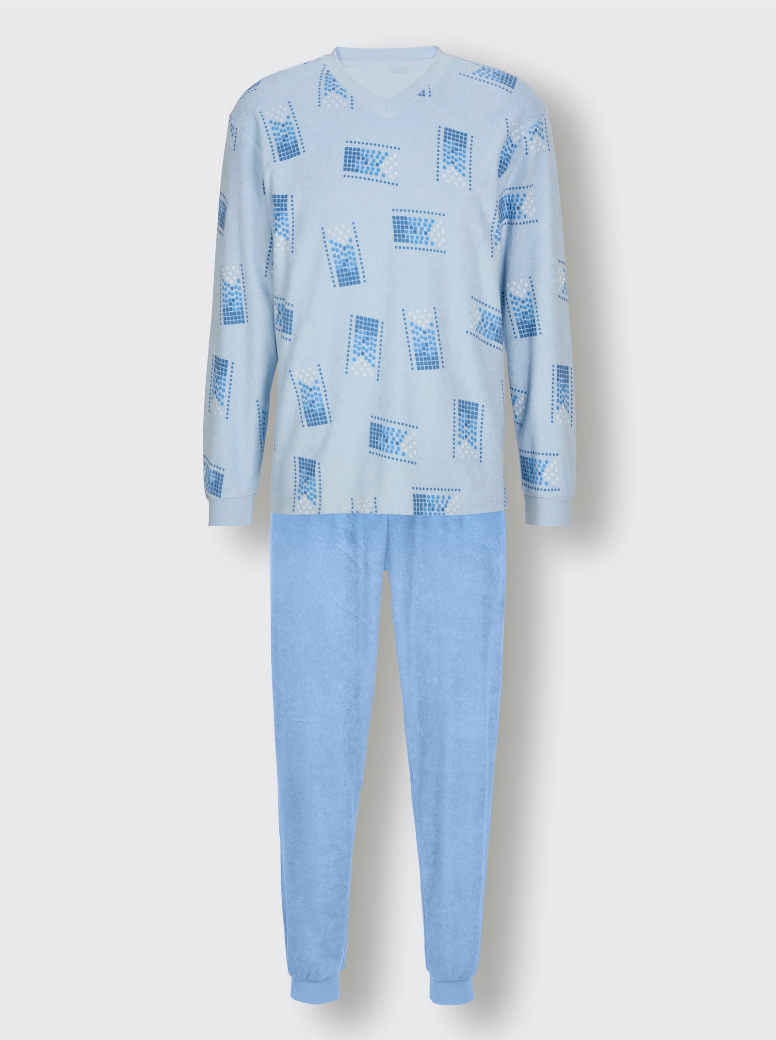 KINGsCLUB Schlafanzug aus Feinfrottee - hellblau-bedruckt