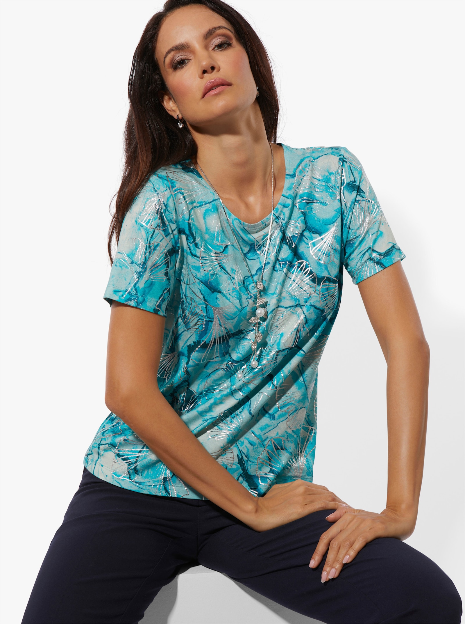 Kurzarmshirt aus feinem Single-Jersey - topas-bedruckt