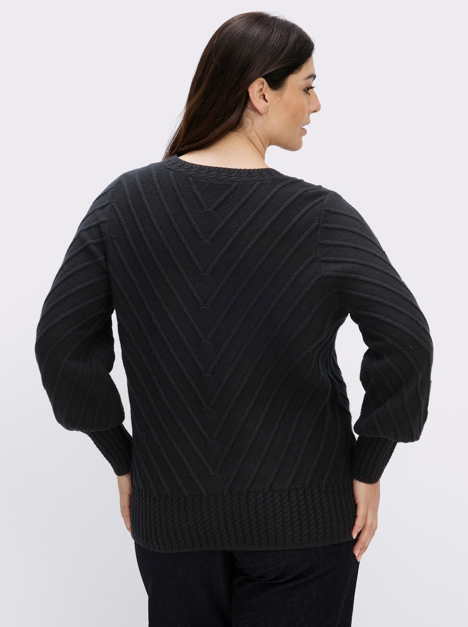 sheego by Joe Browns Langarm-Pullover mit V-Struktur - schwarz