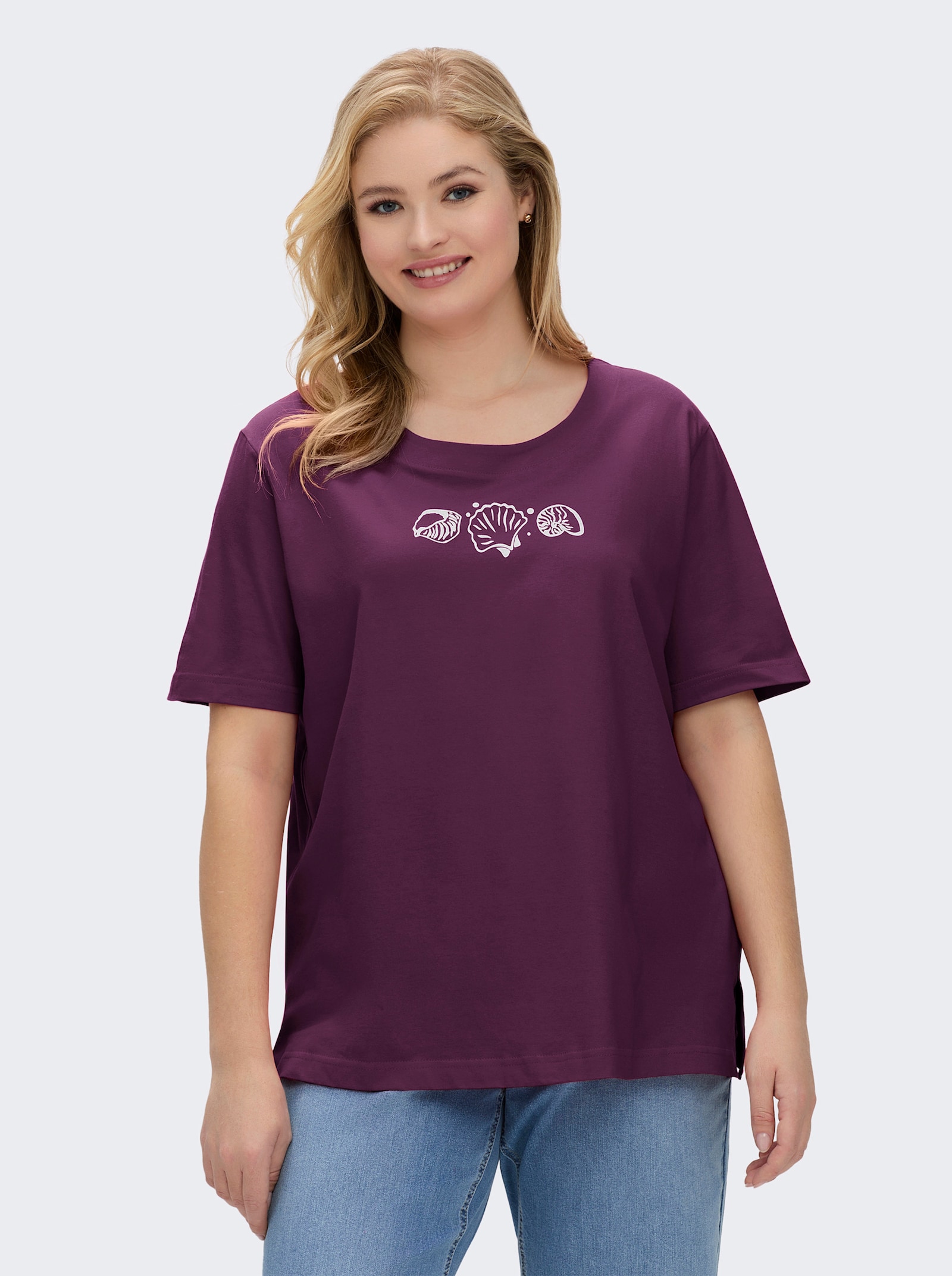 Kurzarmshirt mit Muschel-Druck - feige