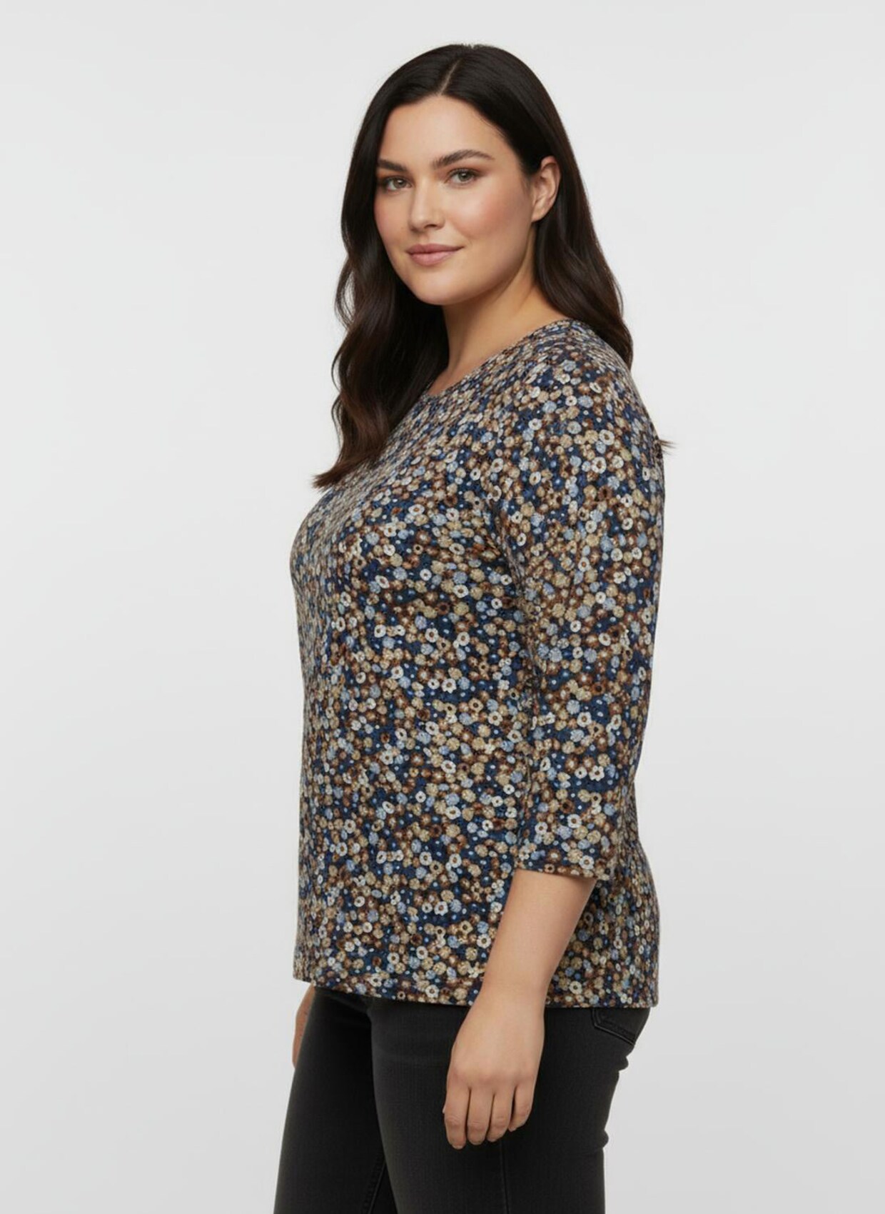 Print-Shirt mit Rundhals-Ausschnitt - camel-taubenblau-bedruckt