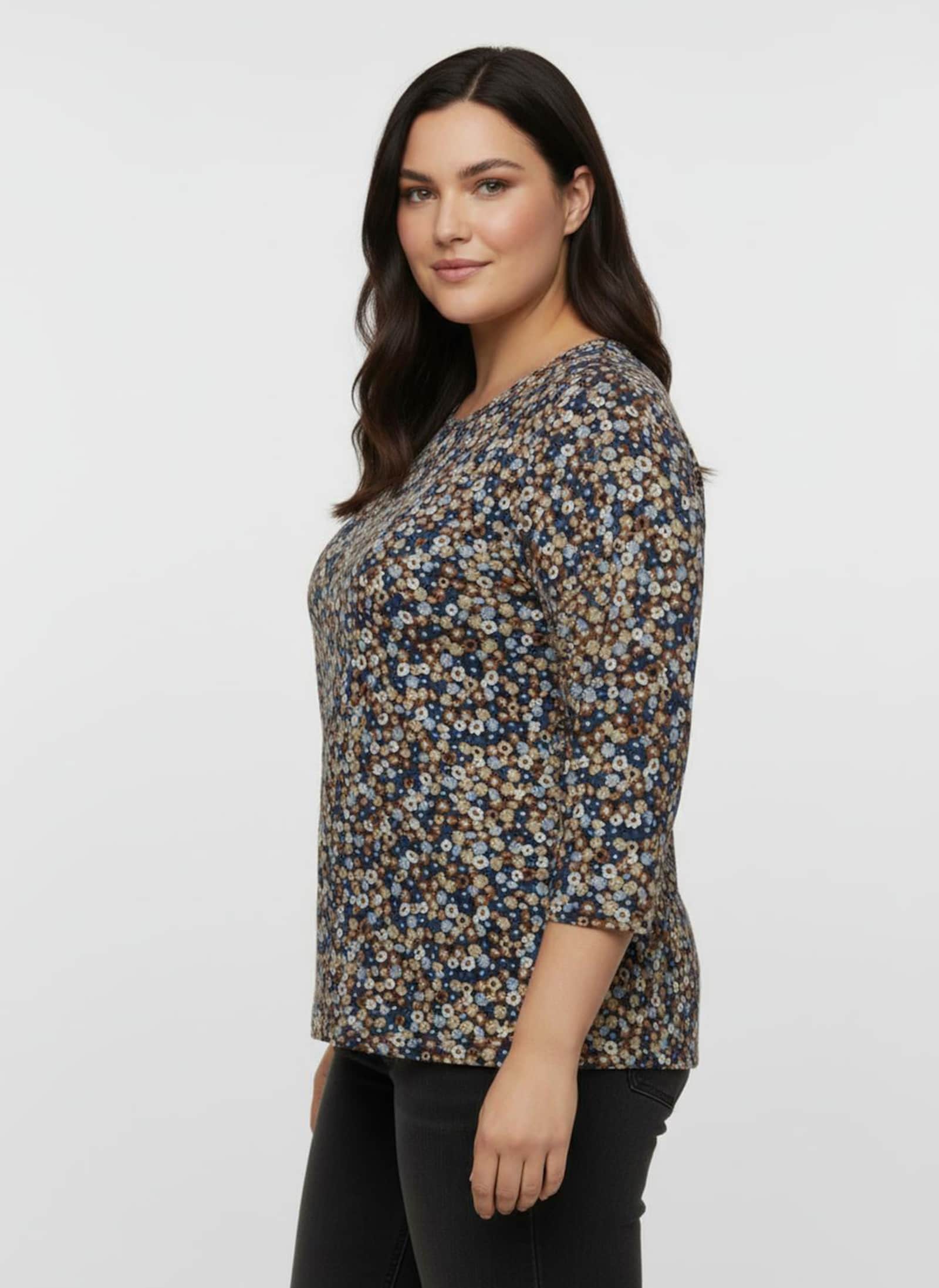 Print-Shirt mit Rundhals-Ausschnitt - camel-taubenblau-bedruckt