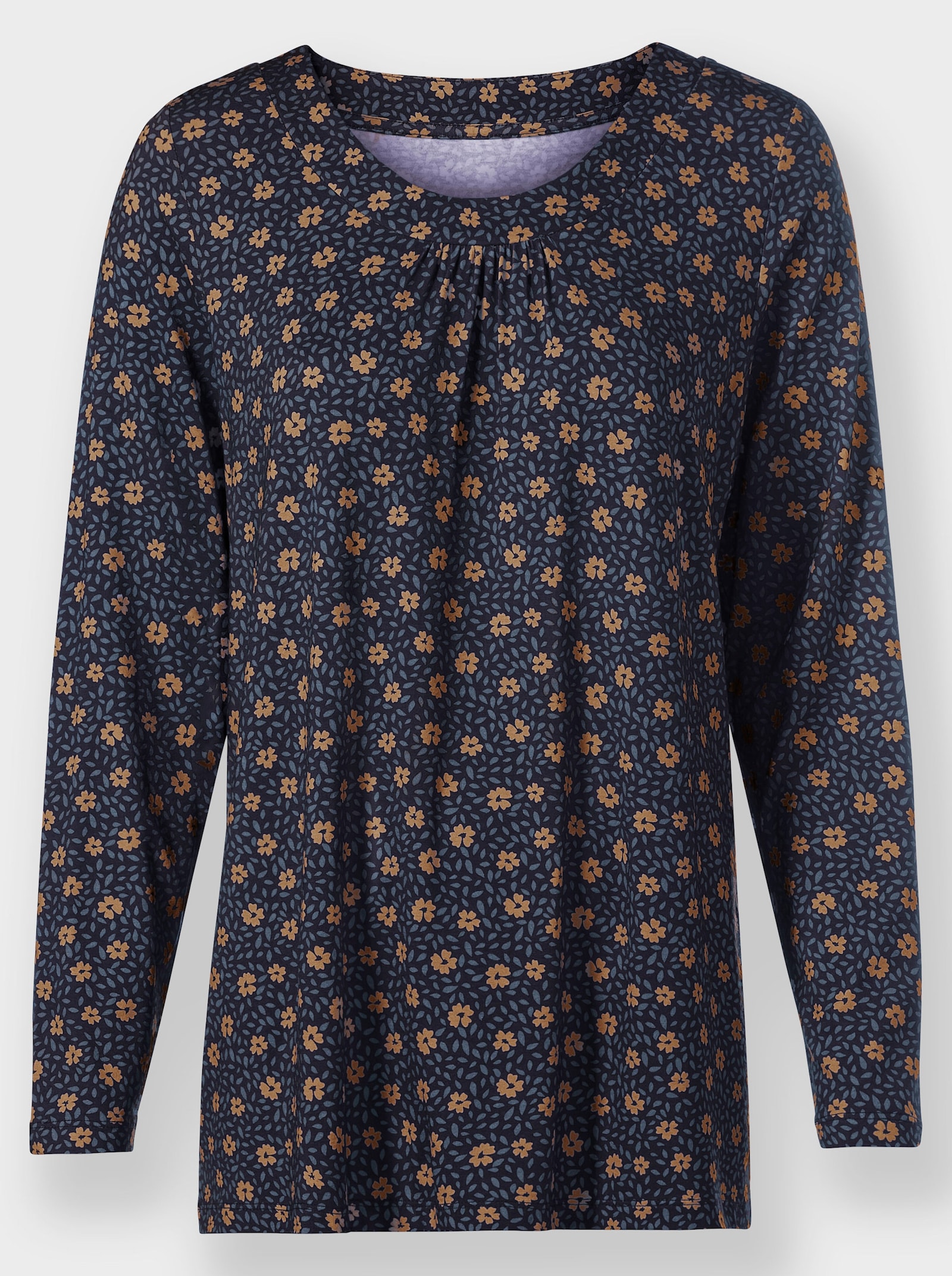 Tuniekshirt in A-lijn - marine/camel bedrukt