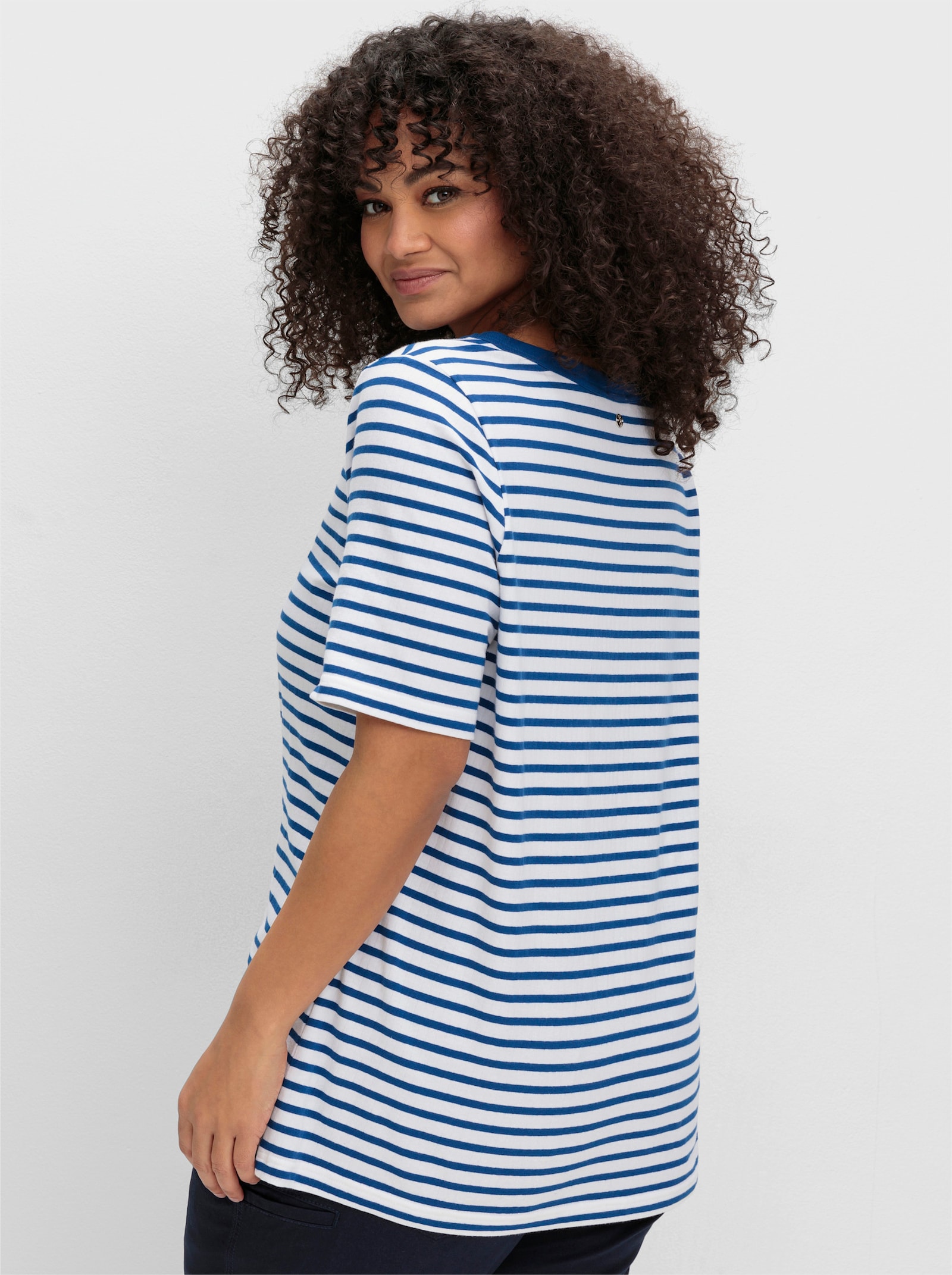 sheego Streepjesshirt met V-hals - bosbes gestreept