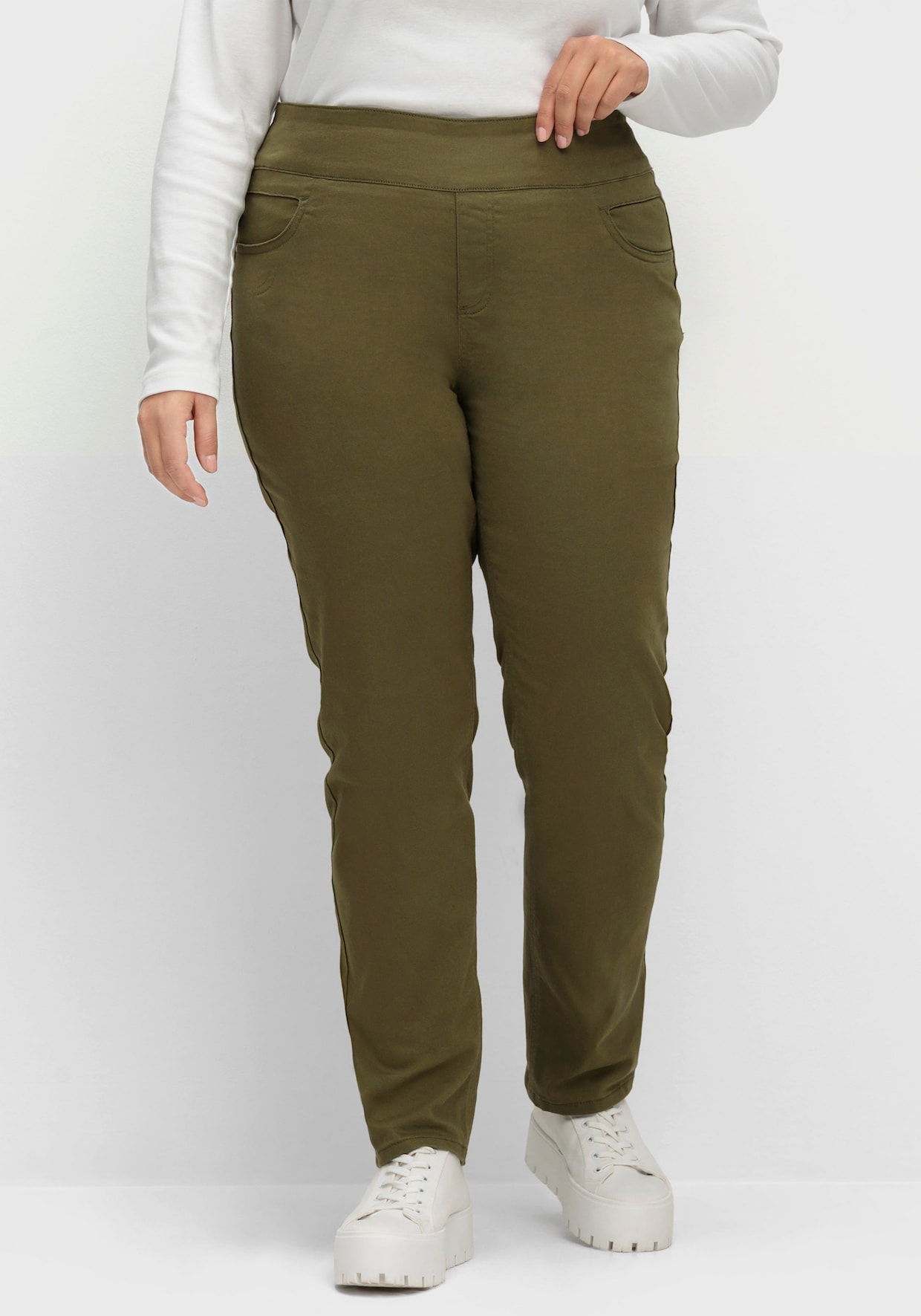Schlupfhose mit hohem Dehnbund - khaki