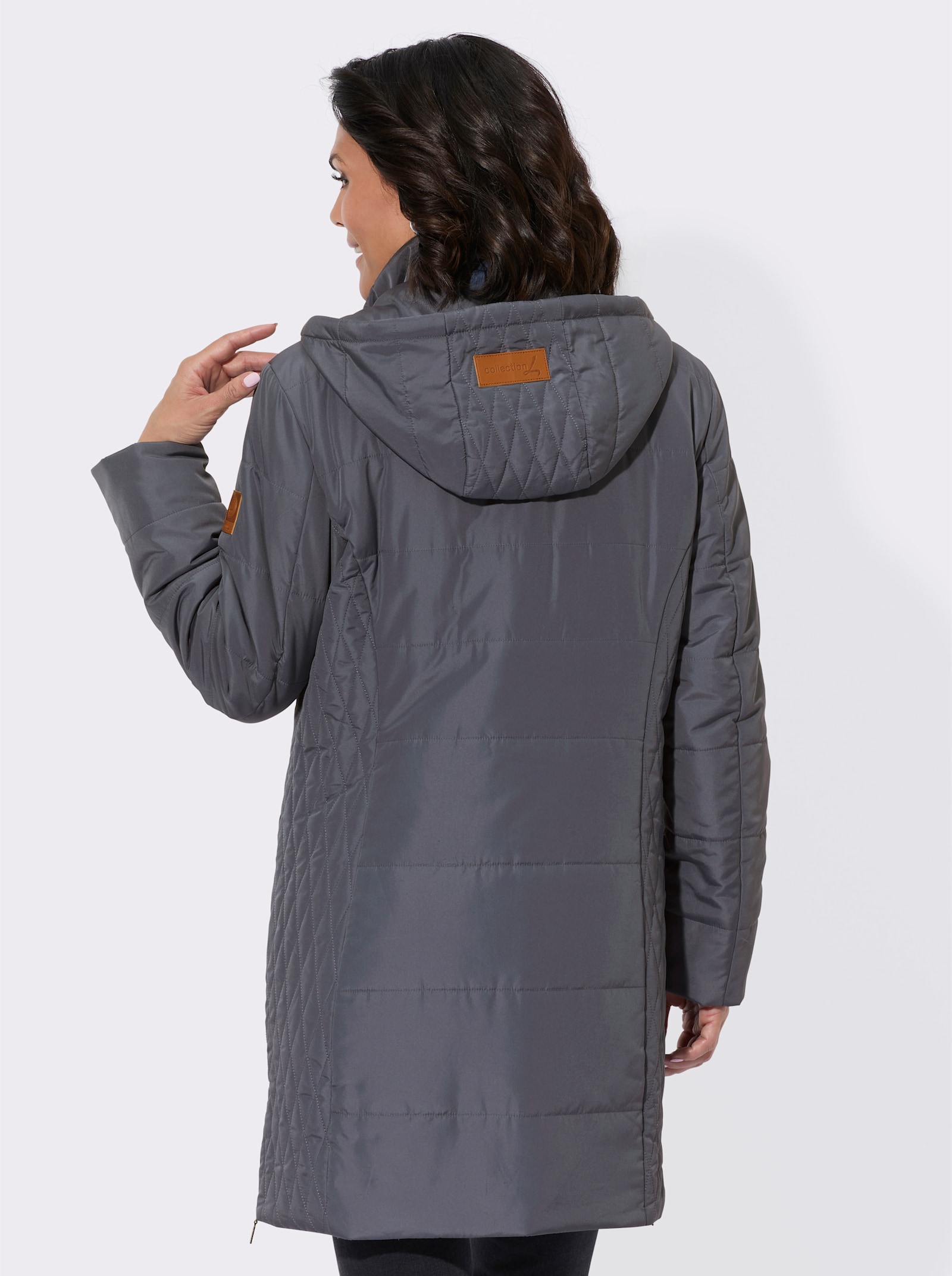 Longjacke mit abzippbarer Kapuze - anthrazit