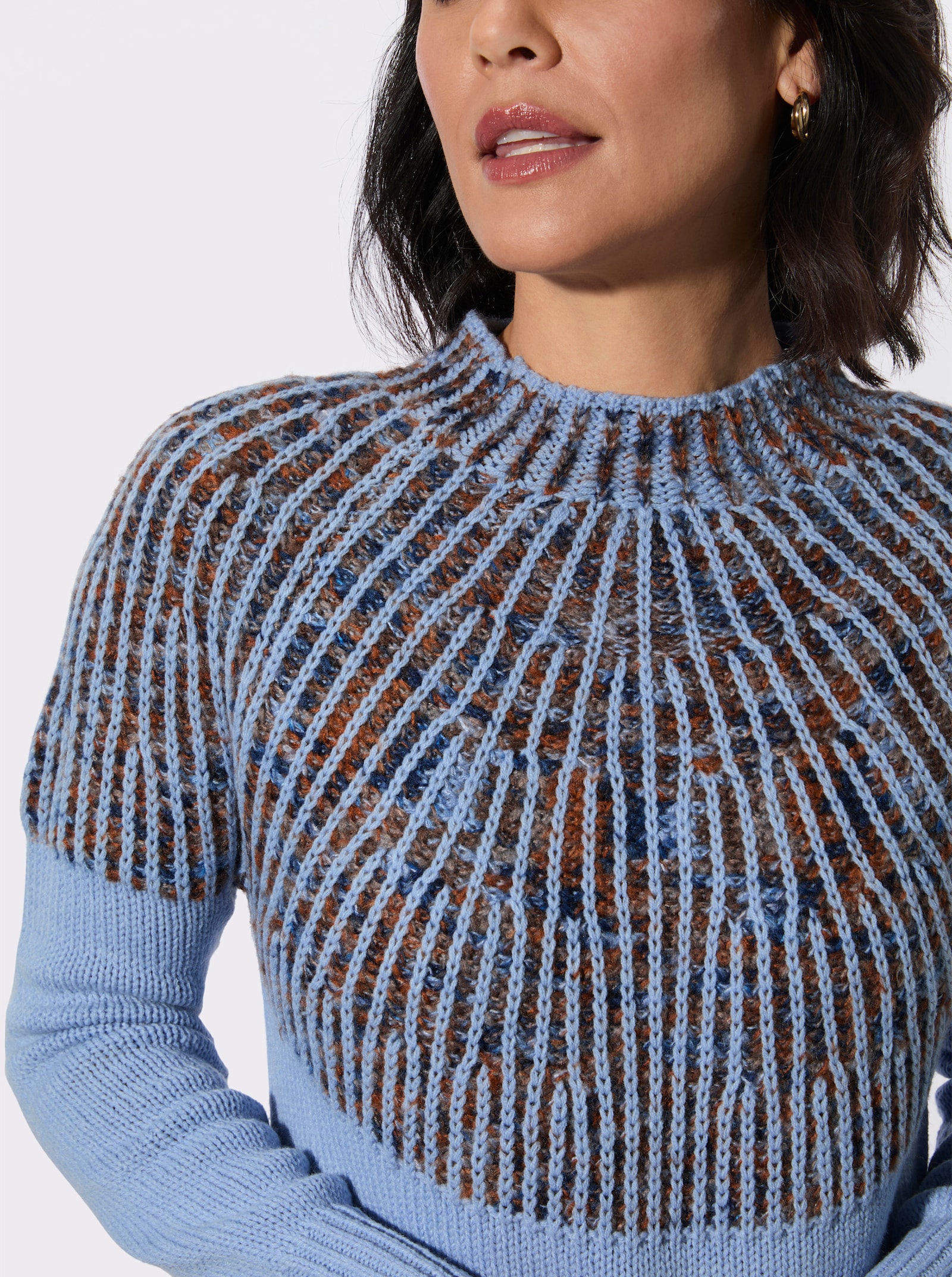 Norwegerpullover mit Rippabschlüssen - bleu-cognac-gemustert