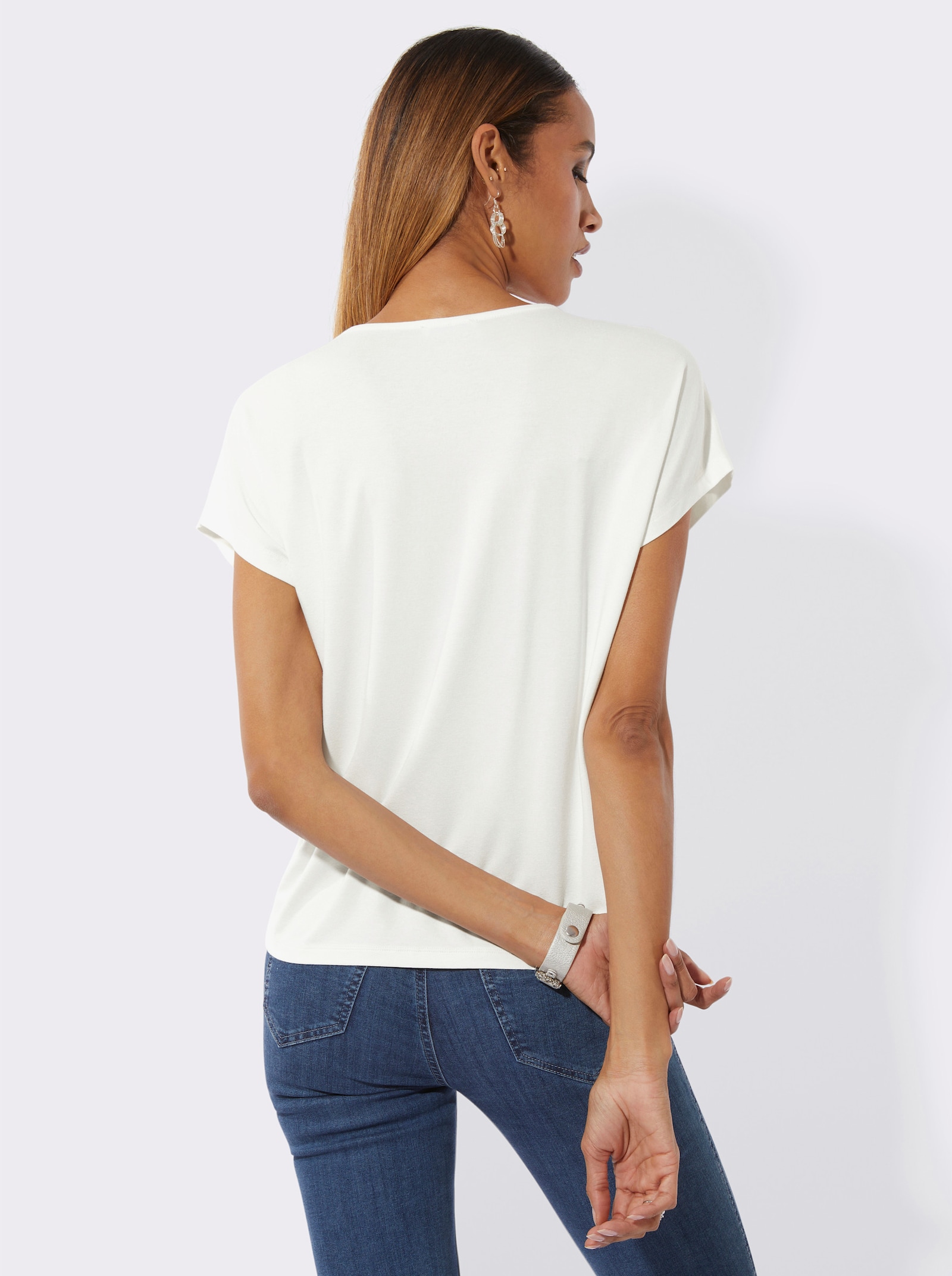 Kurzarmshirt mit Ziersteinchen - ecru