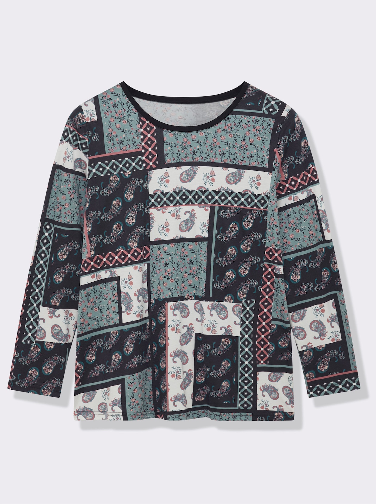 Langarmshirt - wintertürkis-bedruckt