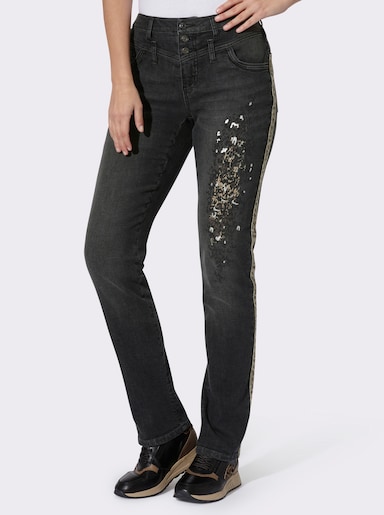 heine 5-Pocket-Jeans mit Animal-Dessin-Elementen - graphit denim