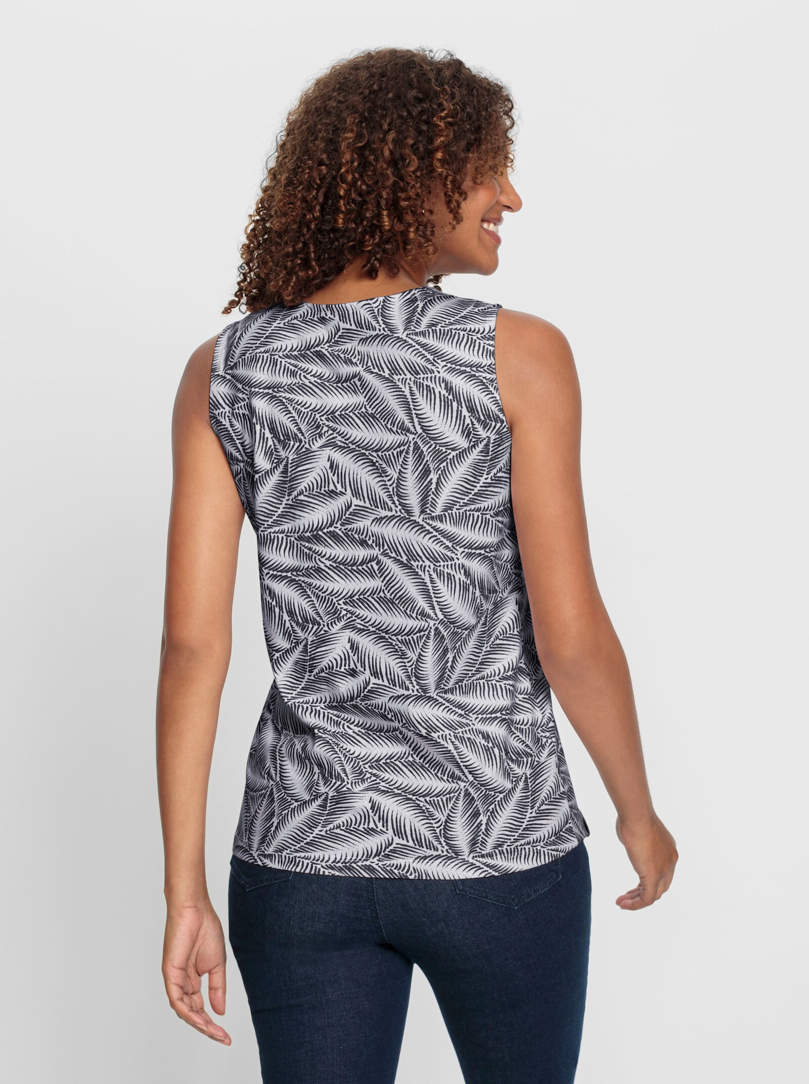 Shirttop im Blätter-Druck - marine-ecru-bedruckt