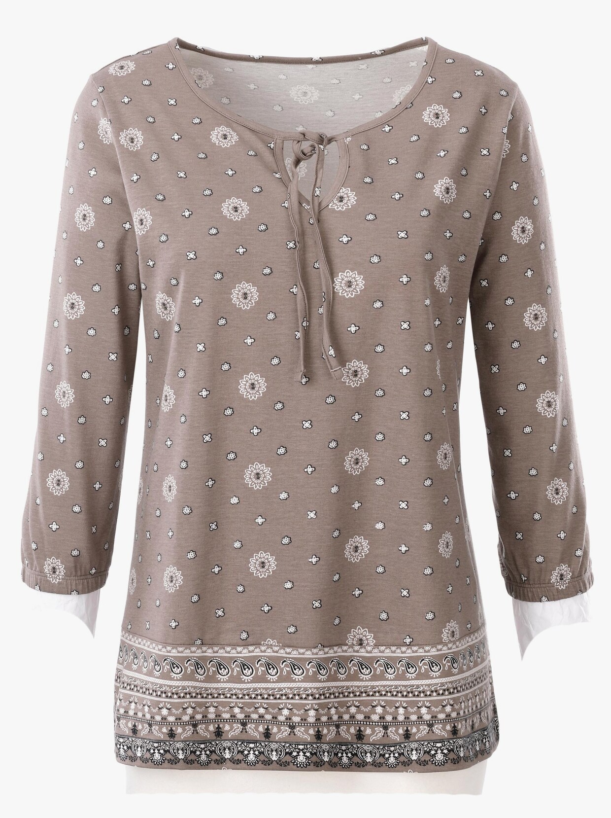 Shirt met ronde hals - taupe gedessineerd