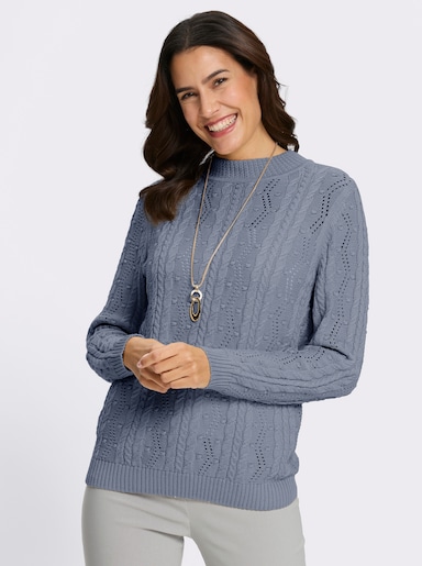 Stehkragenpullover mit Zopfmuster - taubenblau