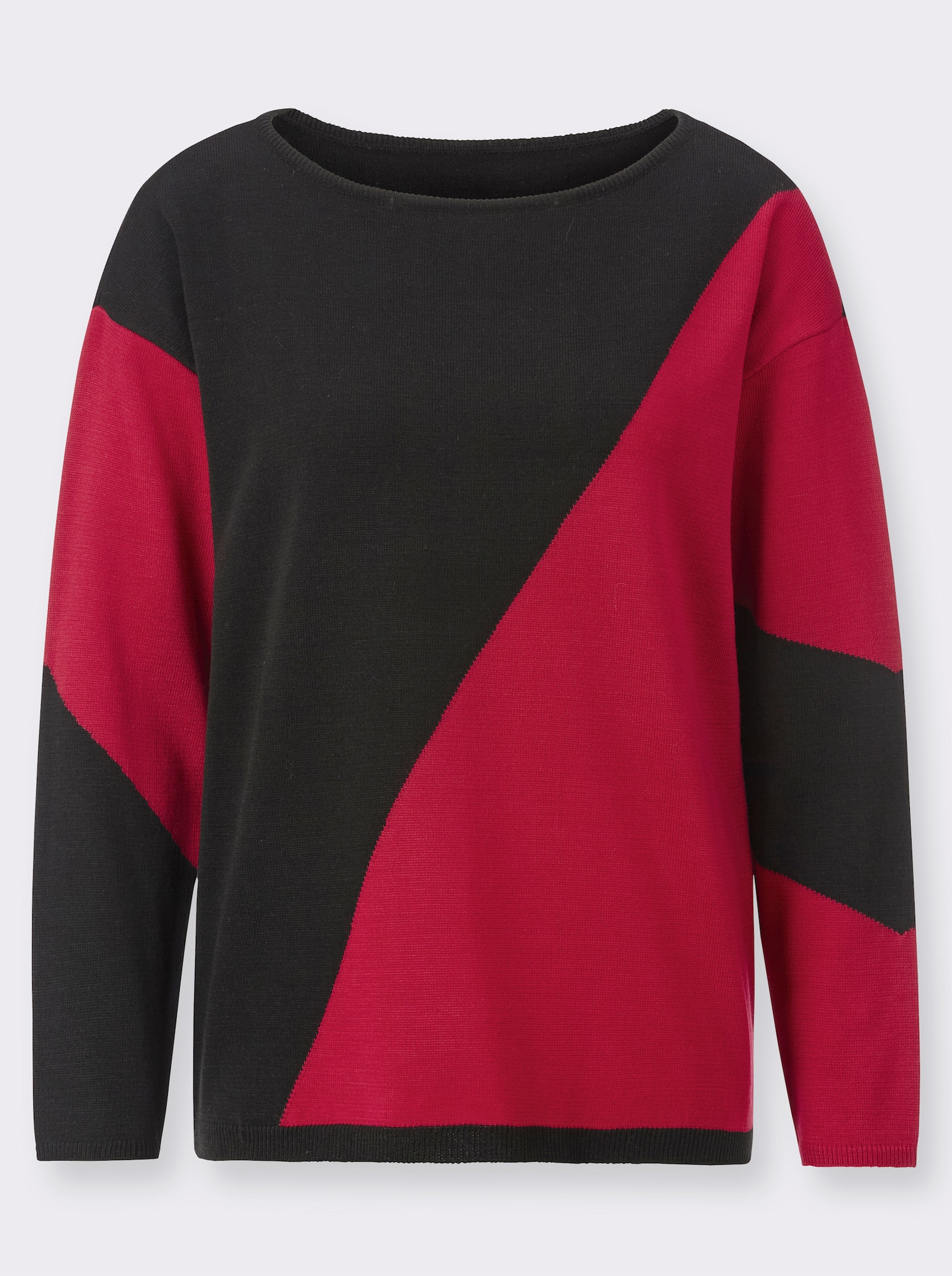 Langarm-Pullover mit Intarsien-Muster - schwarz-rot-gemustert