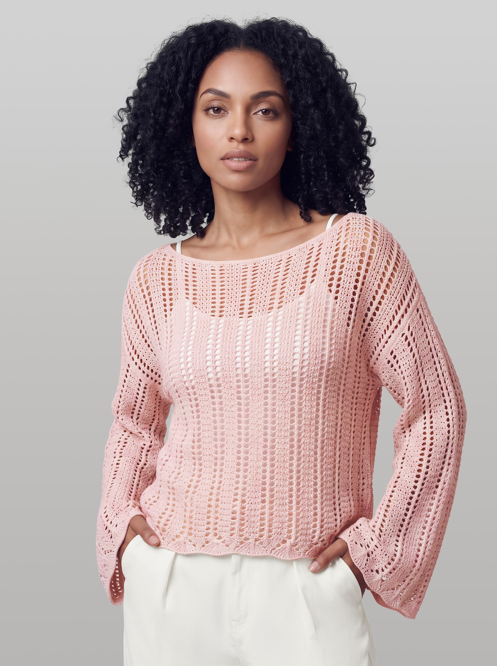 heine Pullover mit U-Boot-Ausschnitt - hellrosé