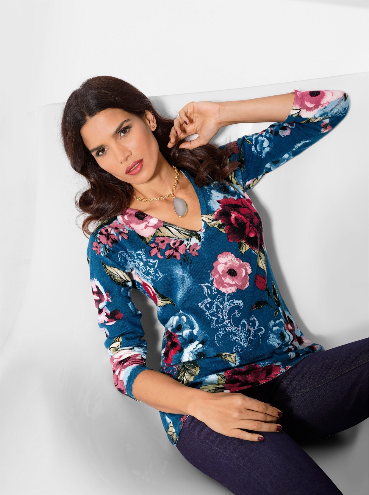 heine Druck-Pullover - jeansblau-bleu-bedruckt