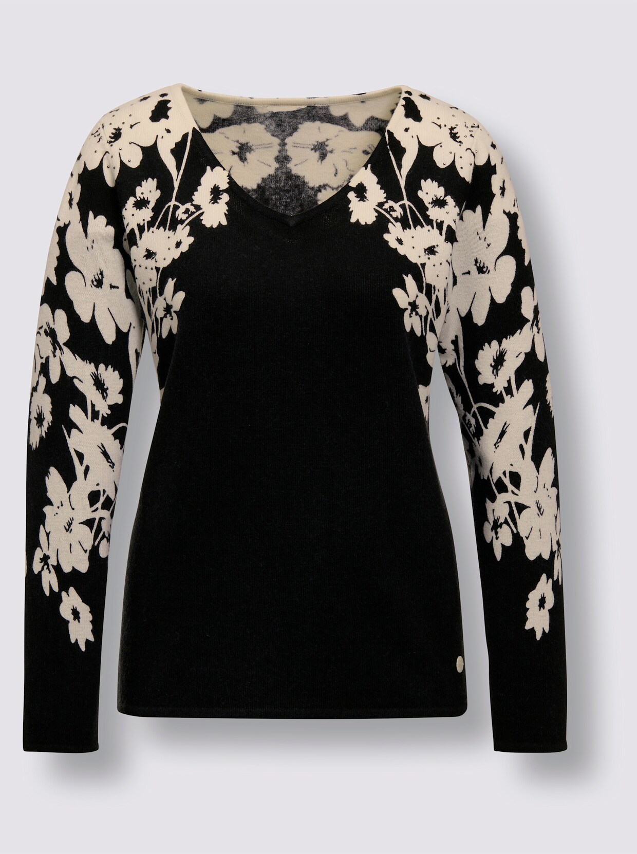 CREATION L PREMIUM Merino-Kaschmir-Pullover - graphit-ecru-bedruckt