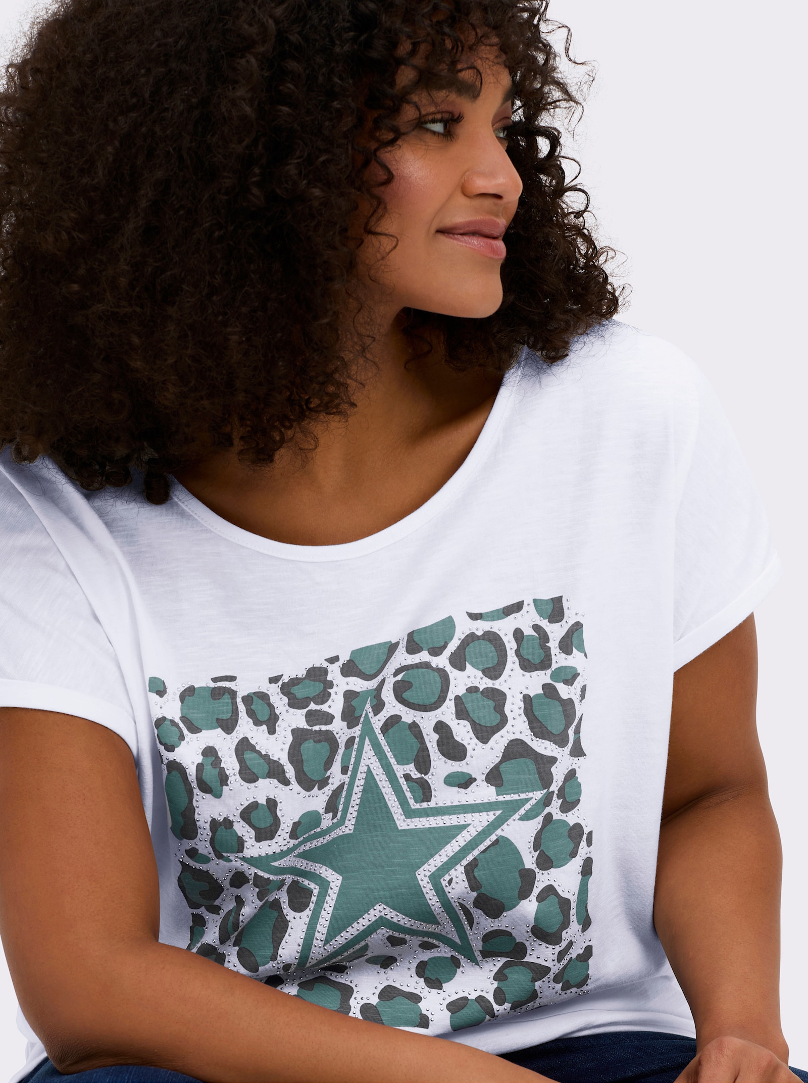 Shirt mit Animal- und Stern-Motiv - jade-weiß