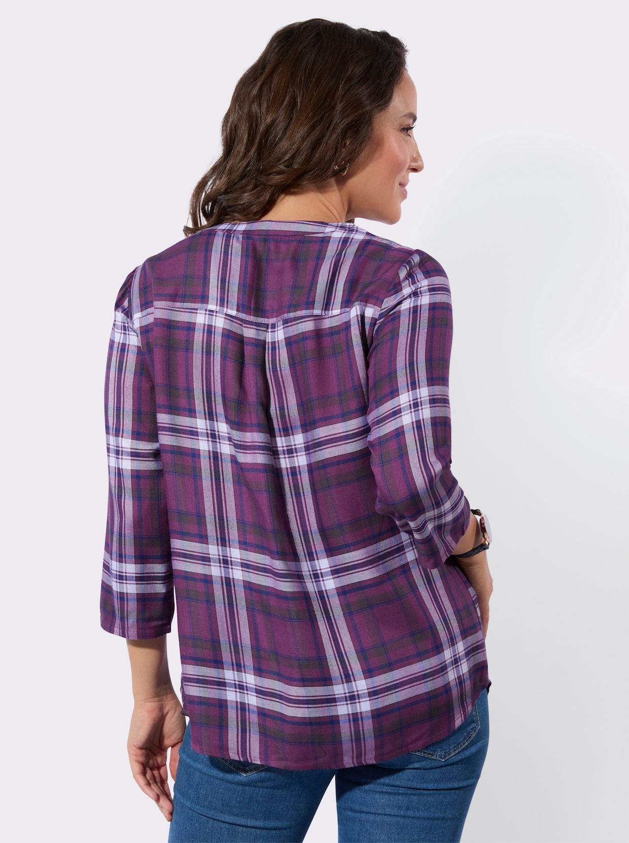 Karobluse - violett-jeansblau-kariert