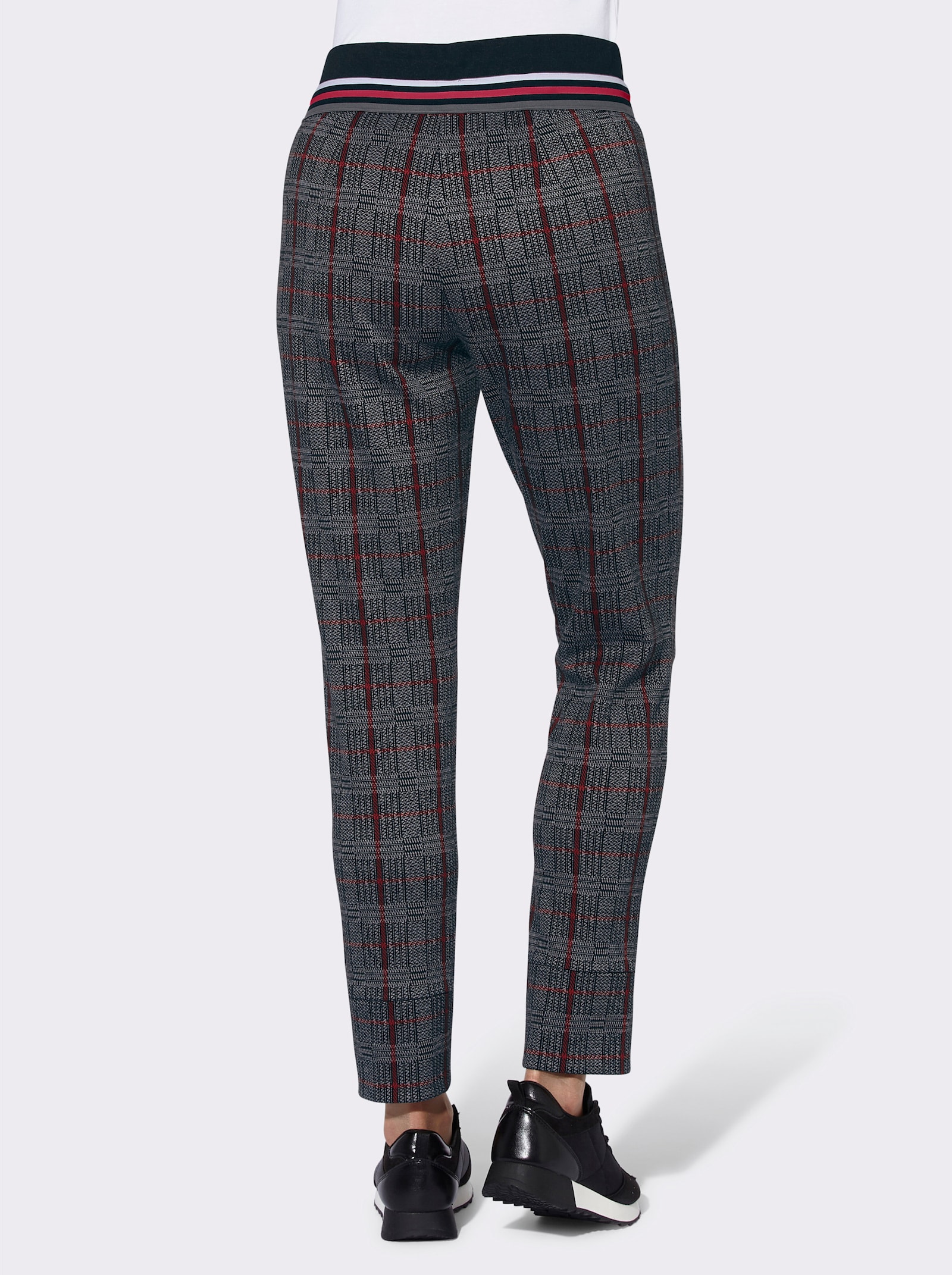 Jerseyhose im Joggpant-Stil, knöchellang - steingrau-rot-kariert