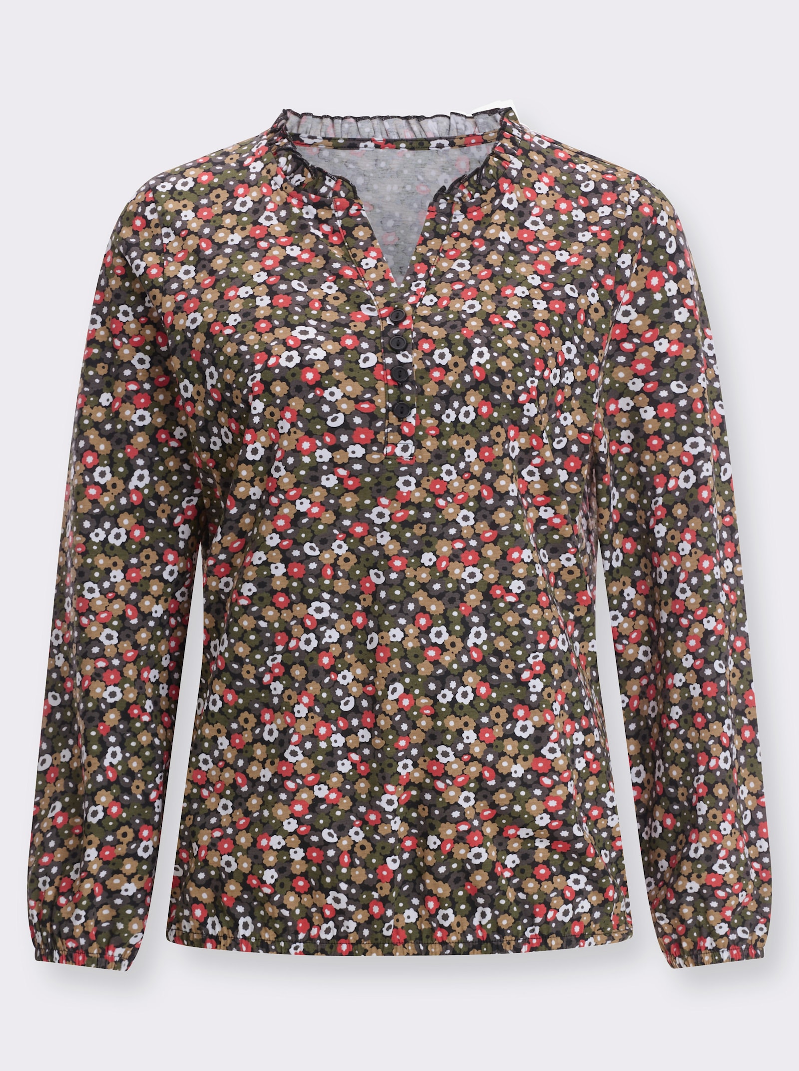 Tričko s dlouhým rukávem z čisté bavlny - grepová-olivová-potisk