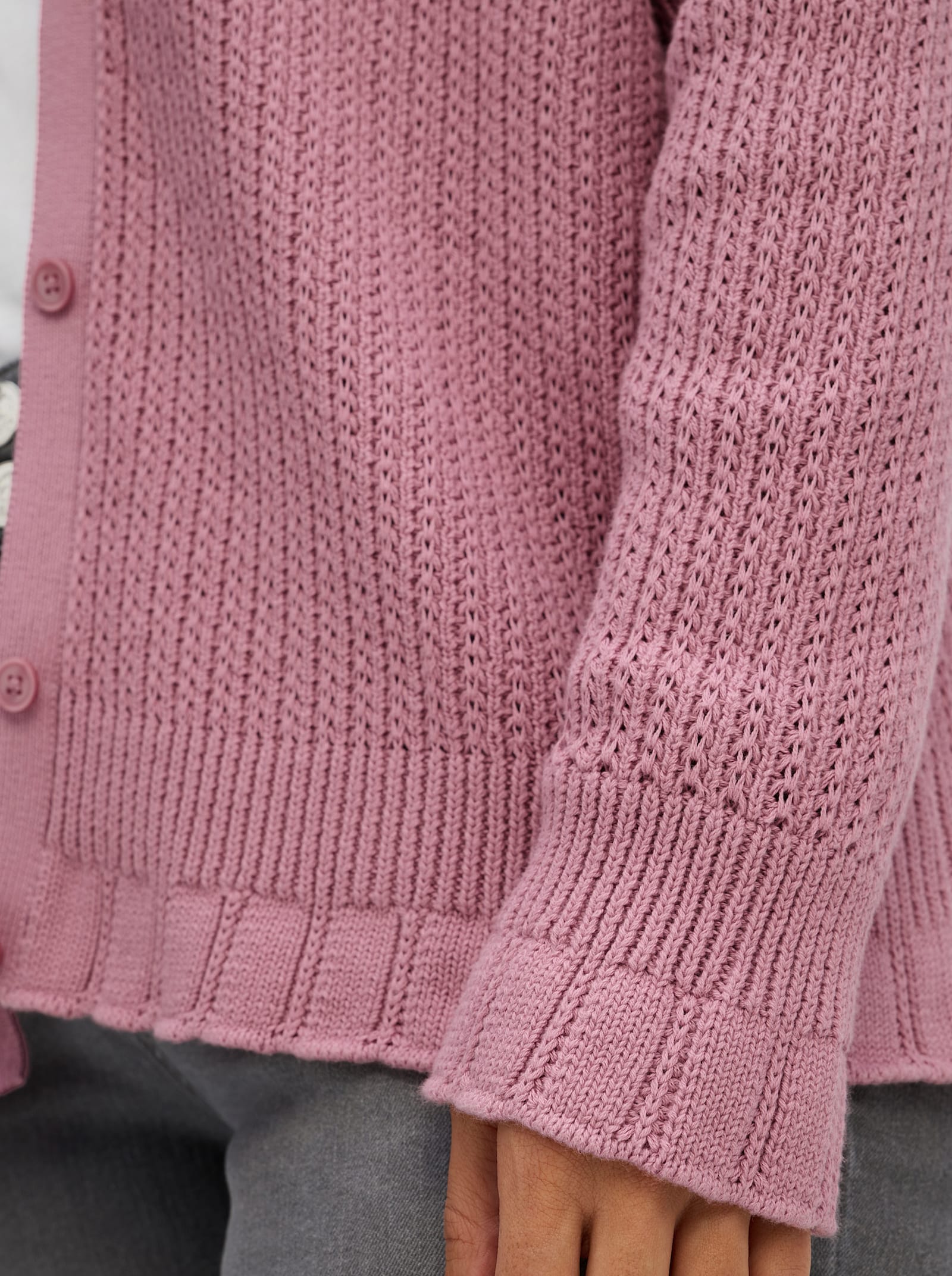 sheego Ajourstrickjacke mit V-Ausschnitt - altrosa