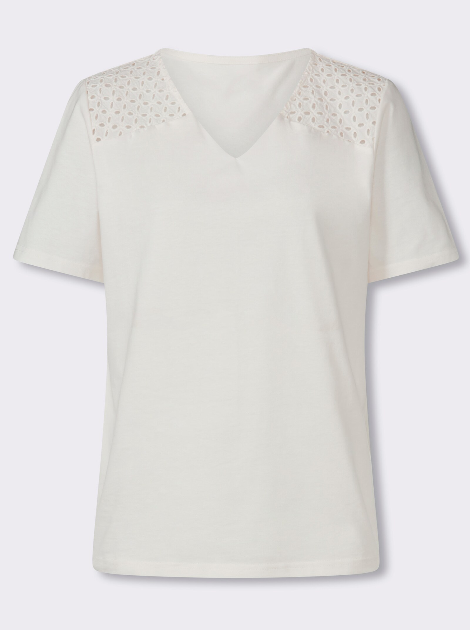 Kurzarmshirt mit Spitzendetails - ecru
