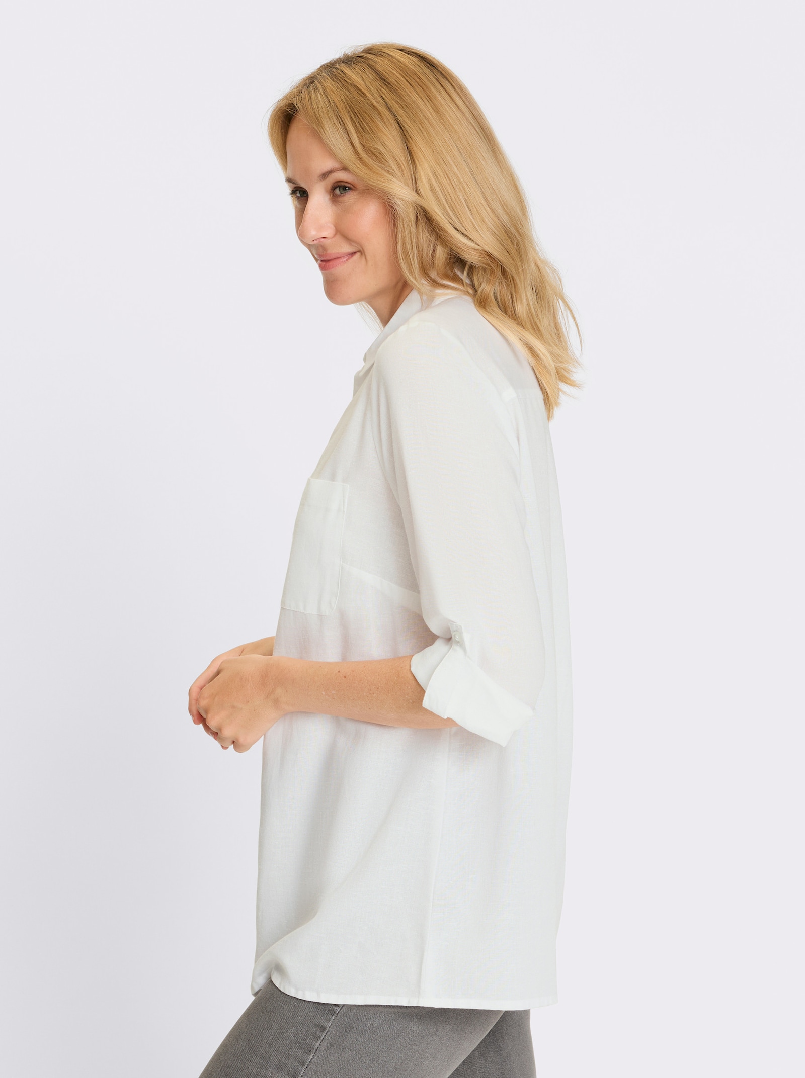 Longbluse mit Brusttaschen - weiss