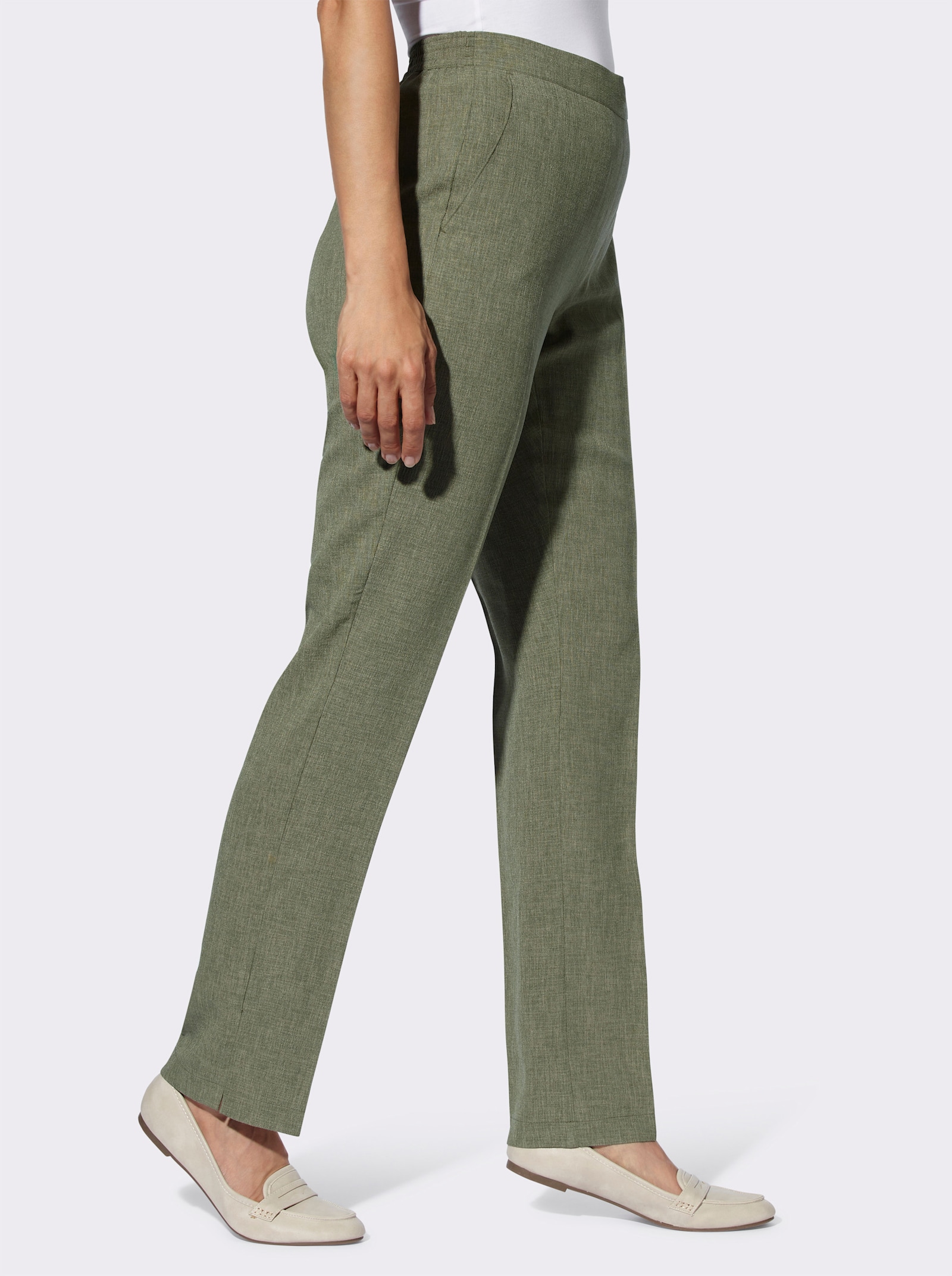 Schlupfhose mit Dehnbund hinten - khaki-meliert + khaki-gestreift