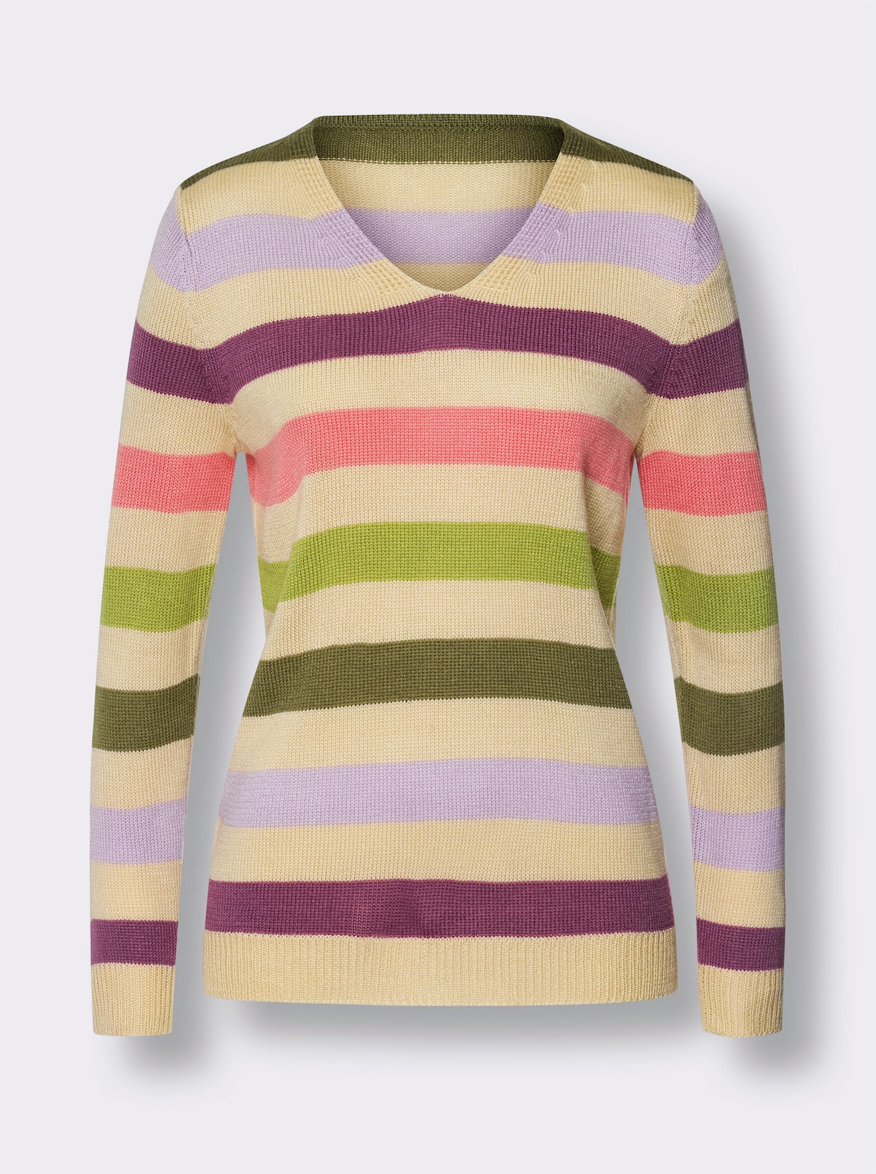 Pullover - sand-violett-geringelt