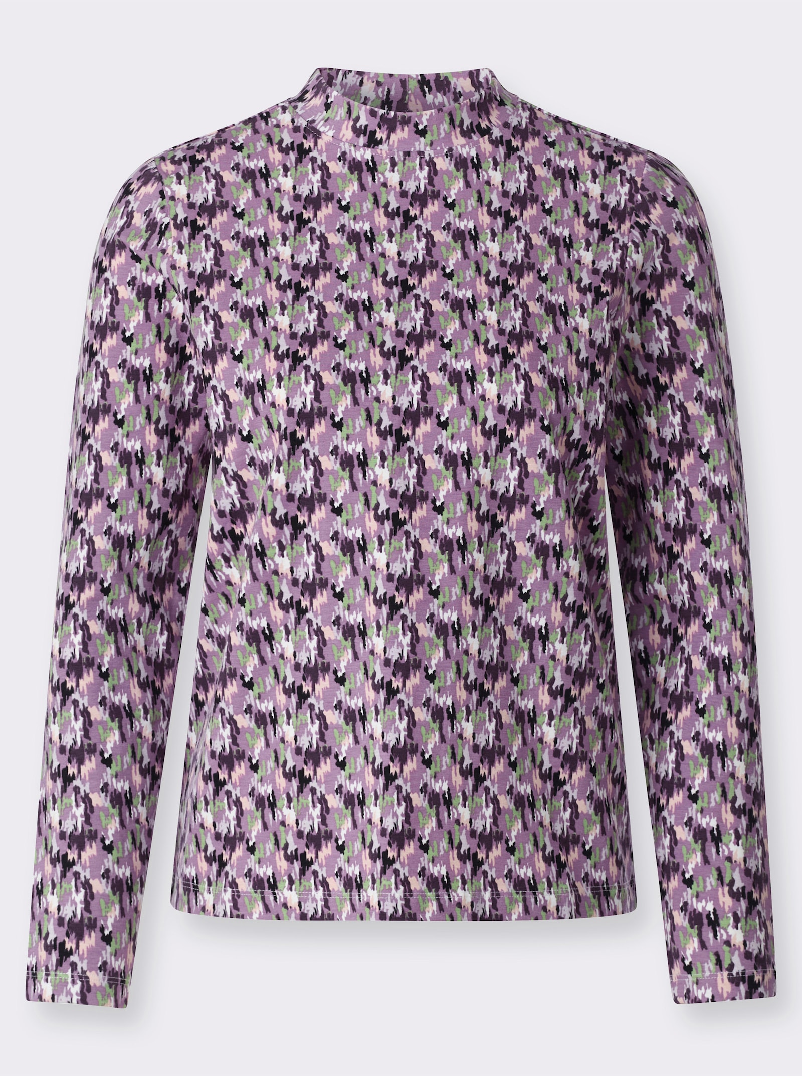Stehkragenshirt mit Grafik-Dessin - violett-eucalyptus-bedruckt