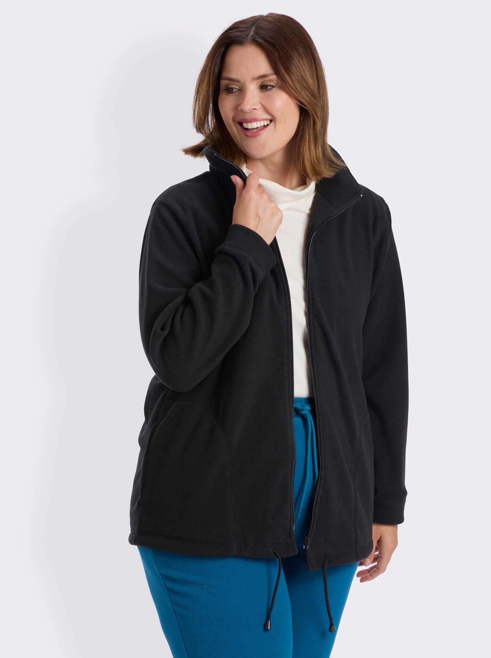 Fleecejacke Kordeldurchzug am Saum - schwarz