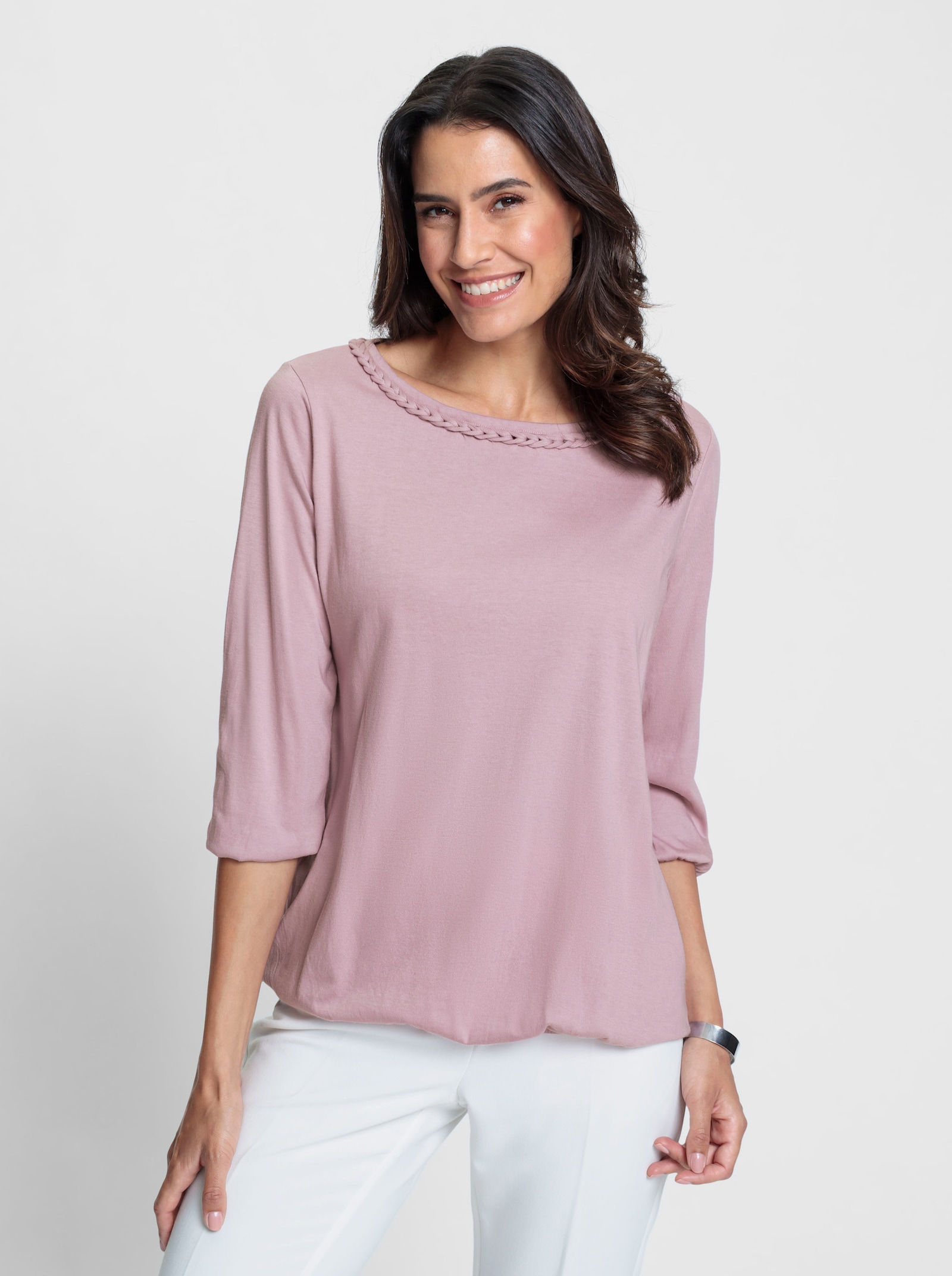 Shirt met 3/4-mouwen en elastische boordjes - mauve