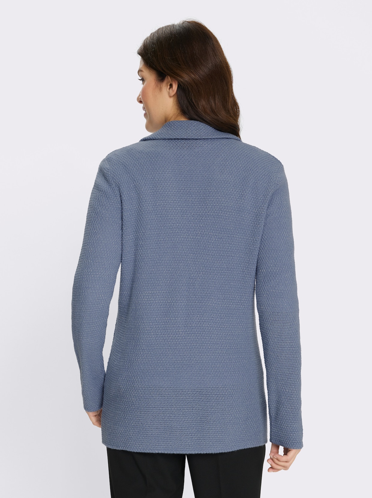Strickjacke mit silberfarbigem Glanzgarn - taubenblau