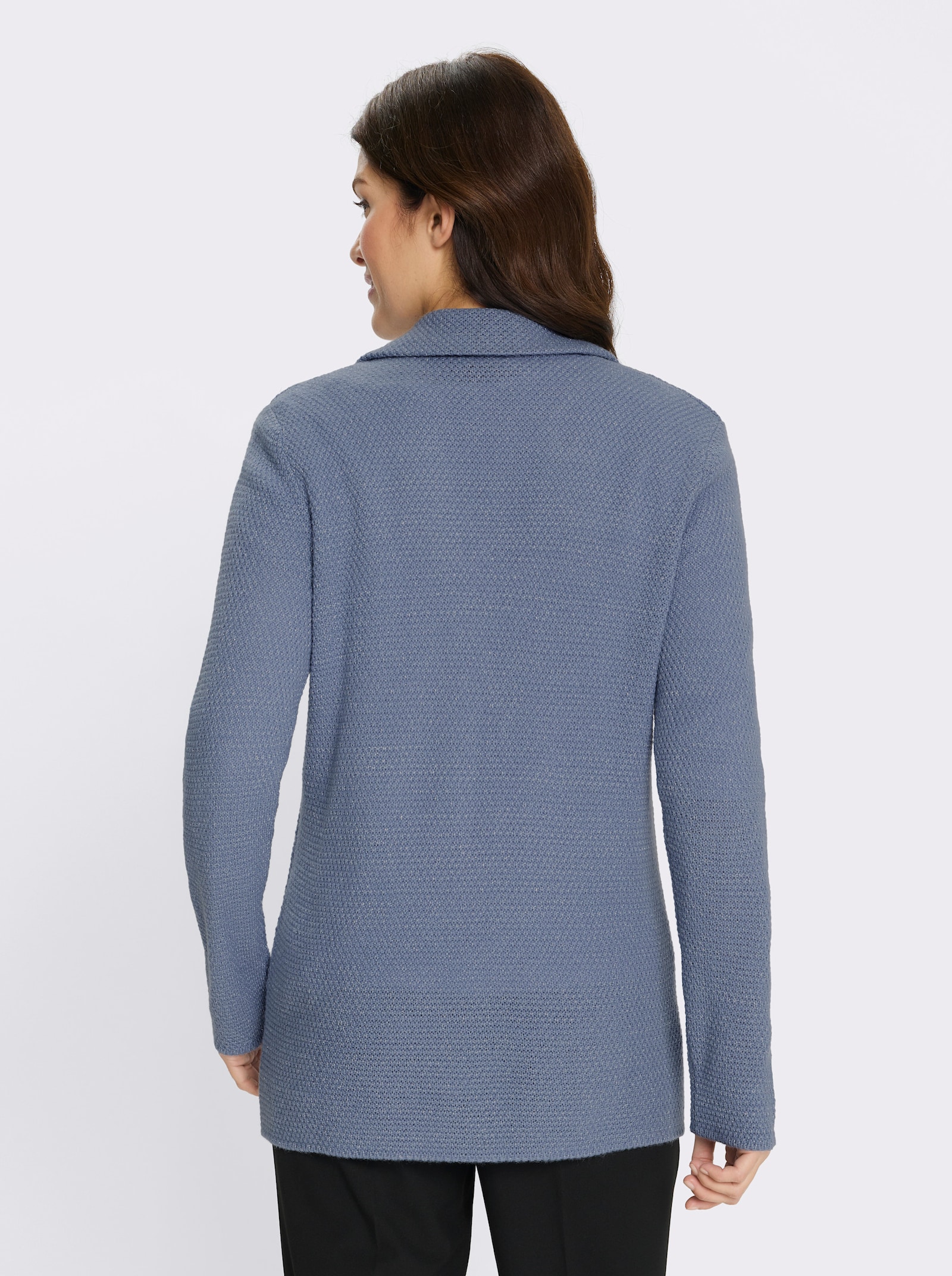 Strickjacke mit silberfarbigem Glanzgarn - taubenblau