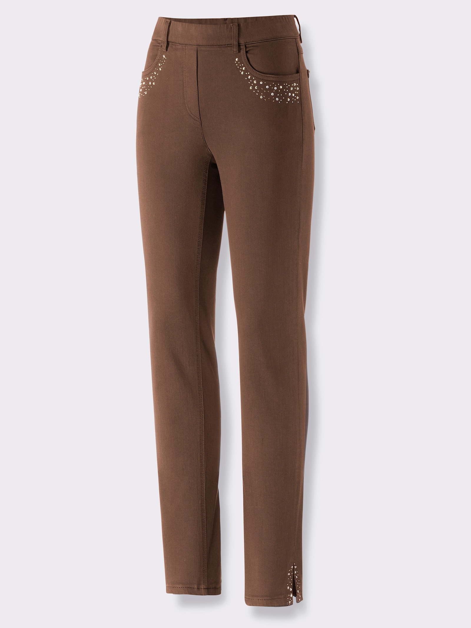 Stretch-Jeans mit Glitzersteinchen - schoko