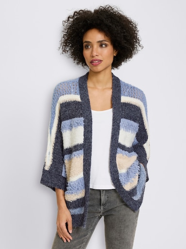 heine Cardigan van ajourtricot - marine/ecru gestreept