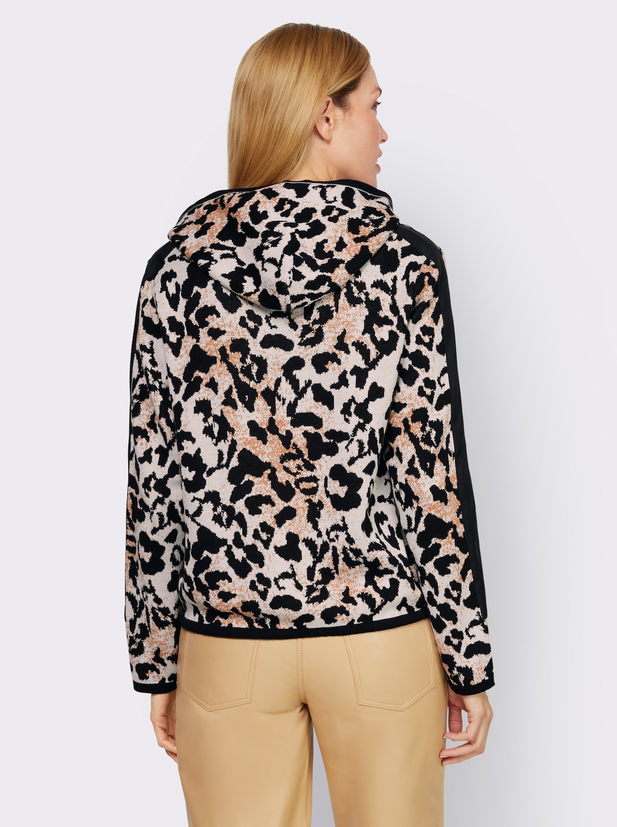 heine Veste à capuche en tricot - couleur ivoire-noir à motifs